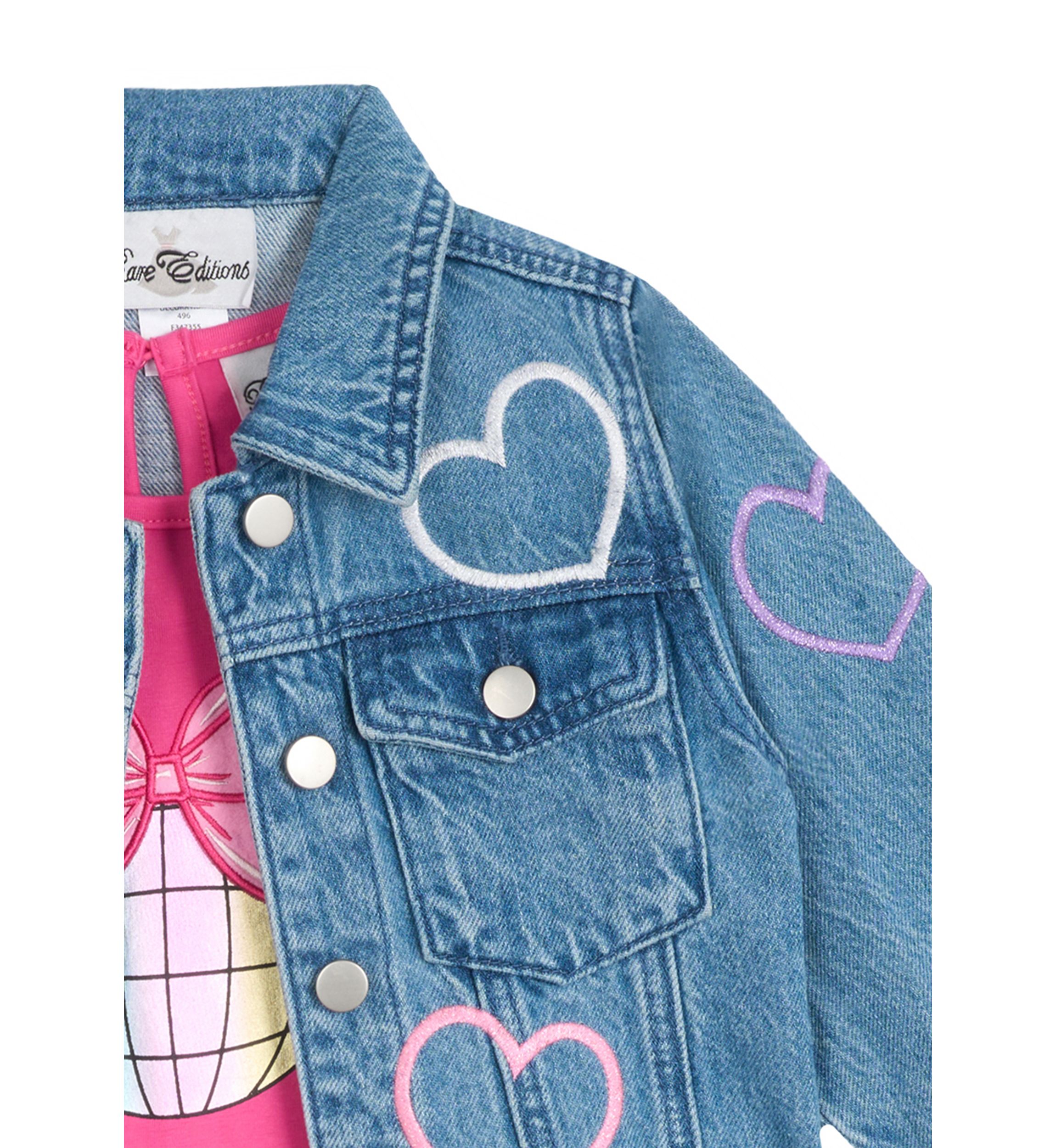 Girls 4-6x Denim Heart Printed Jacket and Tiered Dress Set
