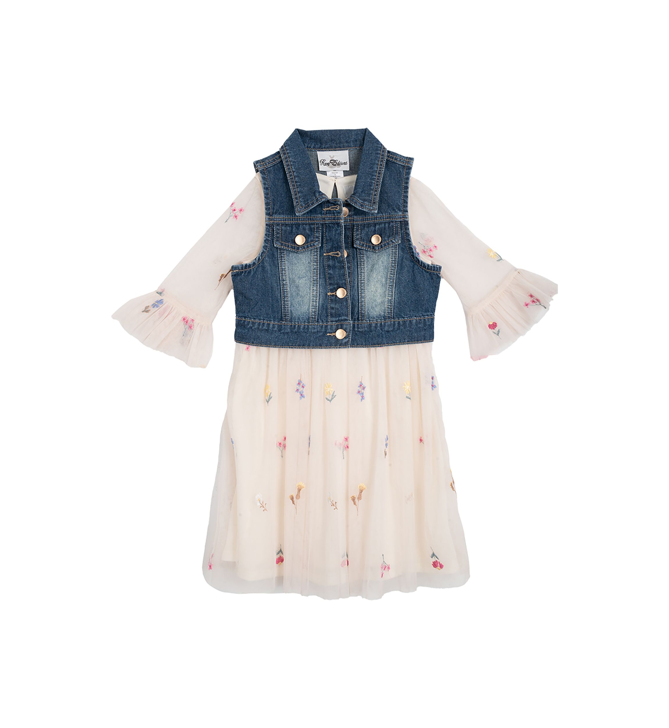 Girls 4-6x Denim Vest and Embroidered Floral Dress Set