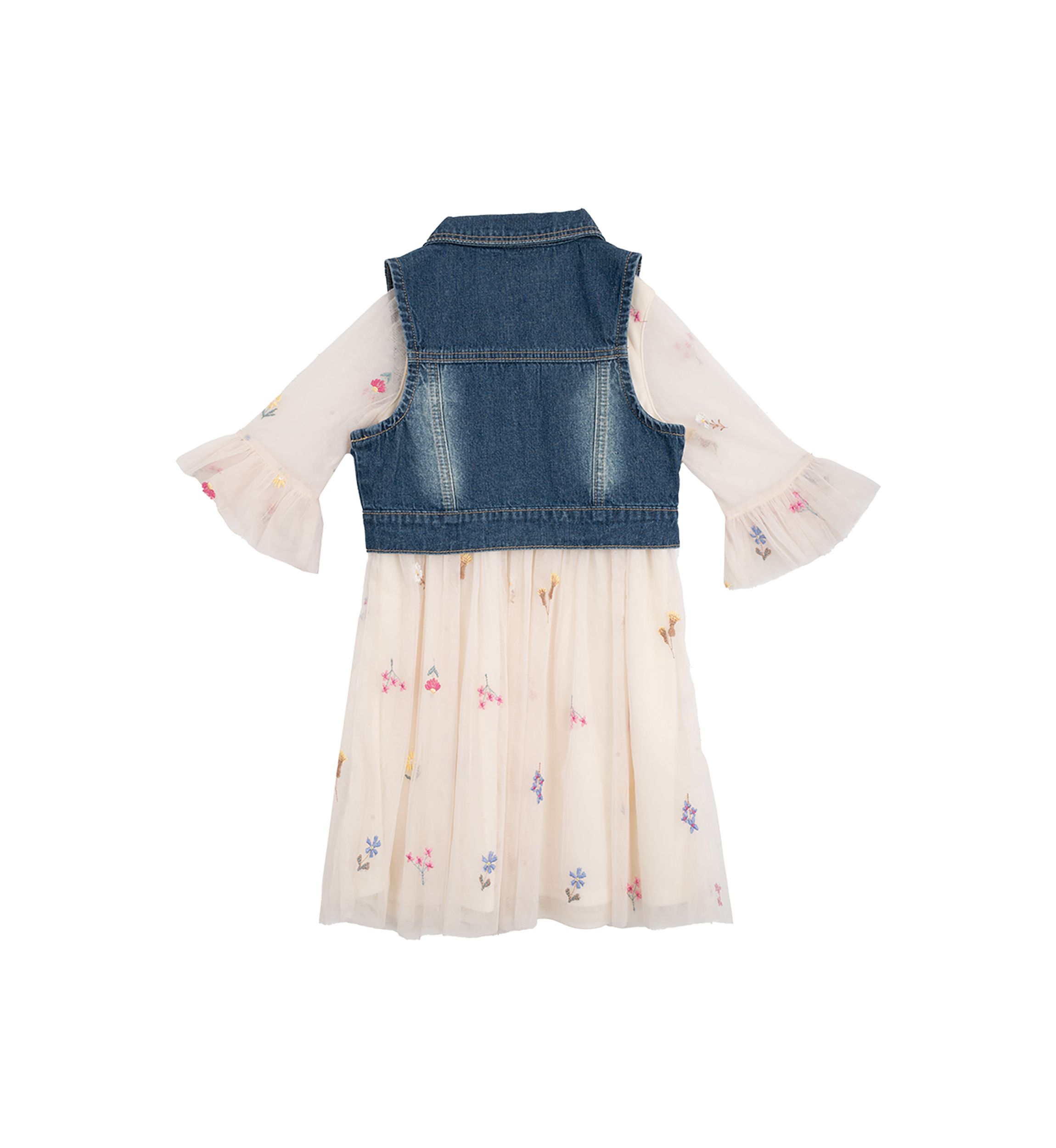Girls 4-6x Denim Vest and Embroidered Floral Dress Set