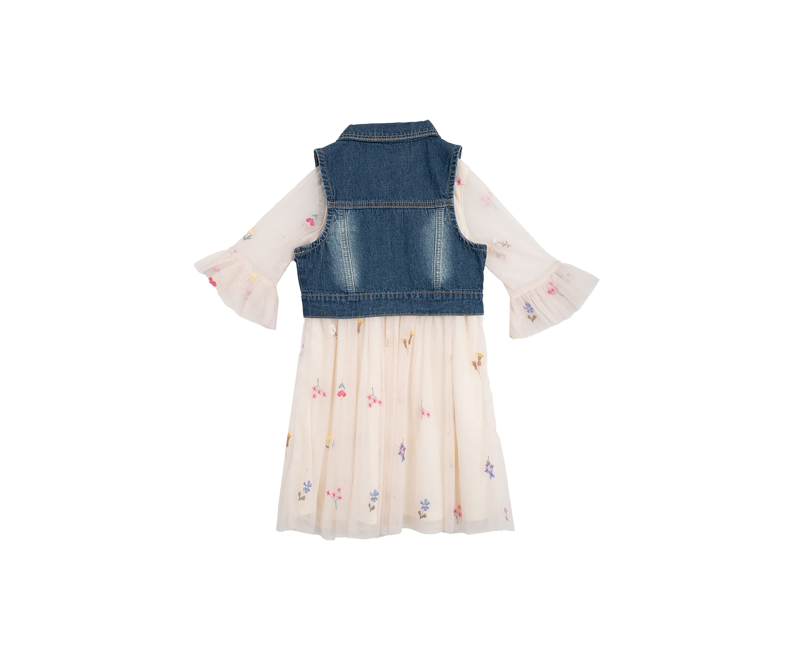 Girls 4-6x Denim Vest and Embroidered Floral Dress Set