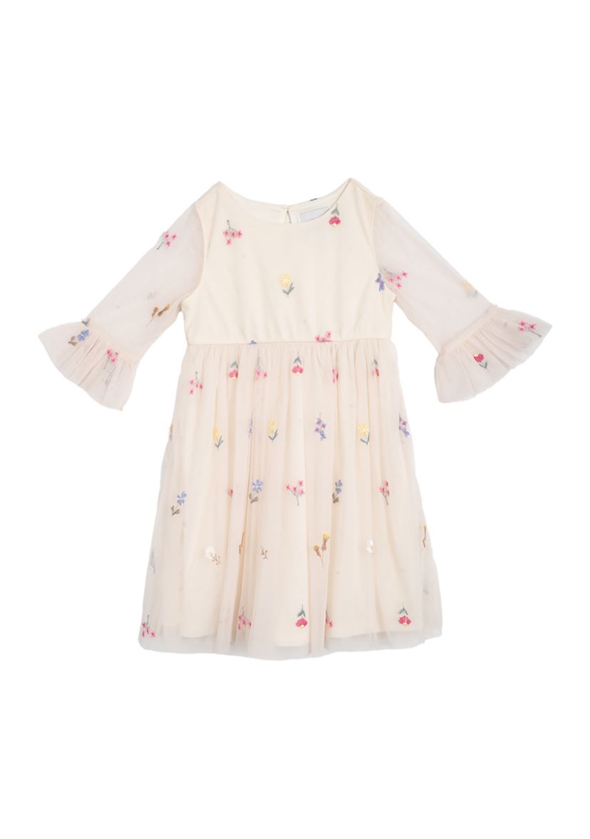 Girls 4-6x Denim Vest and Embroidered Floral Dress Set