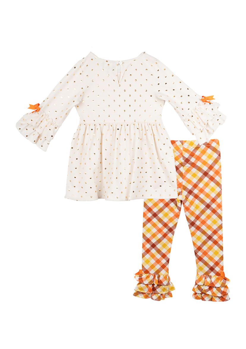 Girls 4-6x Harvest Appliqué Top and Printed Leggings Set