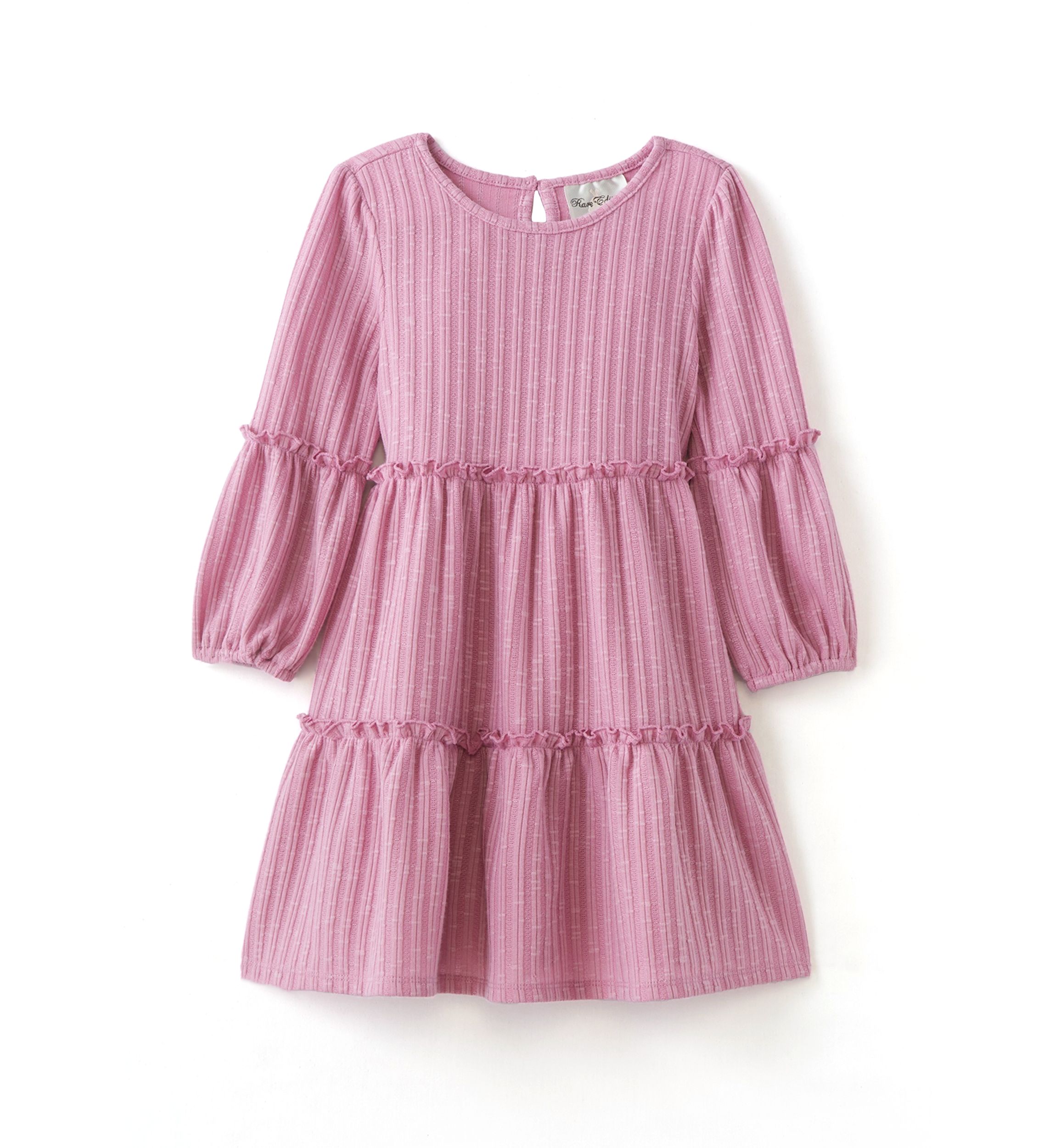Girls 4-6x Ribbed Balloon Sleeve Tiered Dress