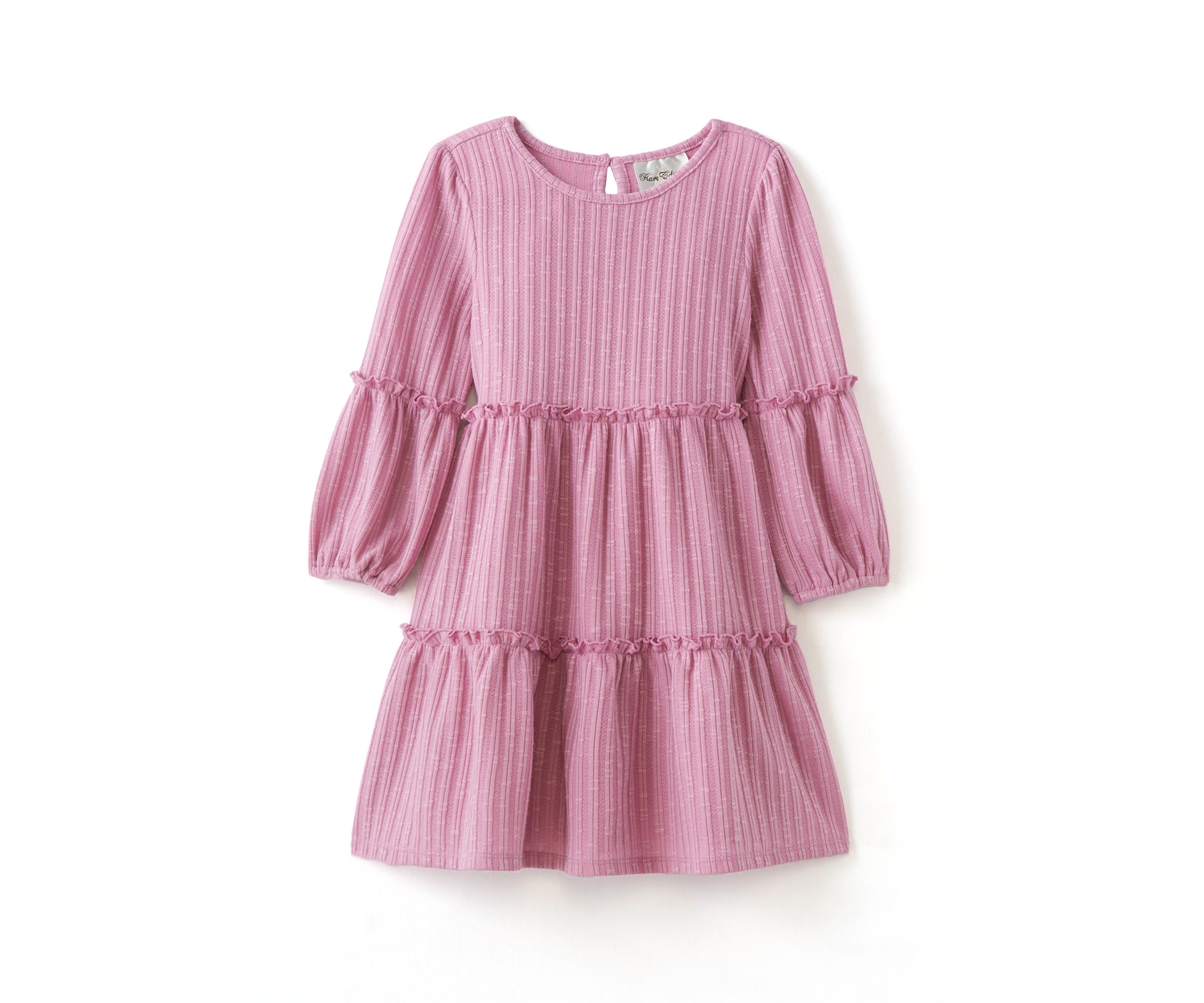 Girls 4-6x Ribbed Balloon Sleeve Tiered Dress
