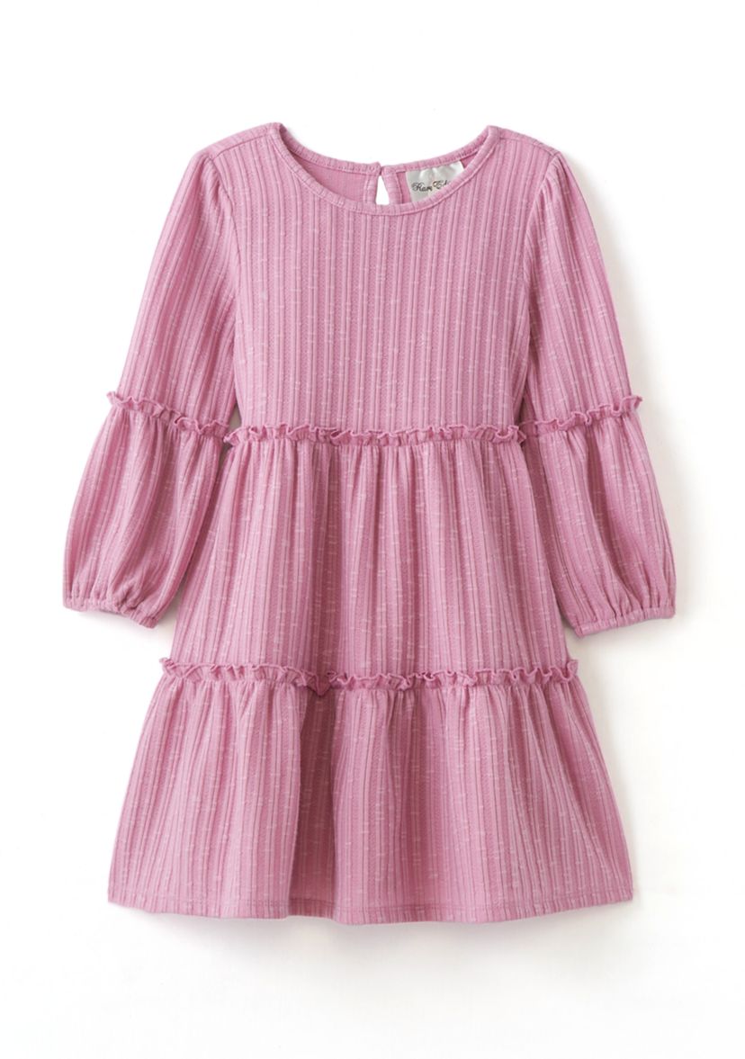 Girls 4-6x Ribbed Balloon Sleeve Tiered Dress