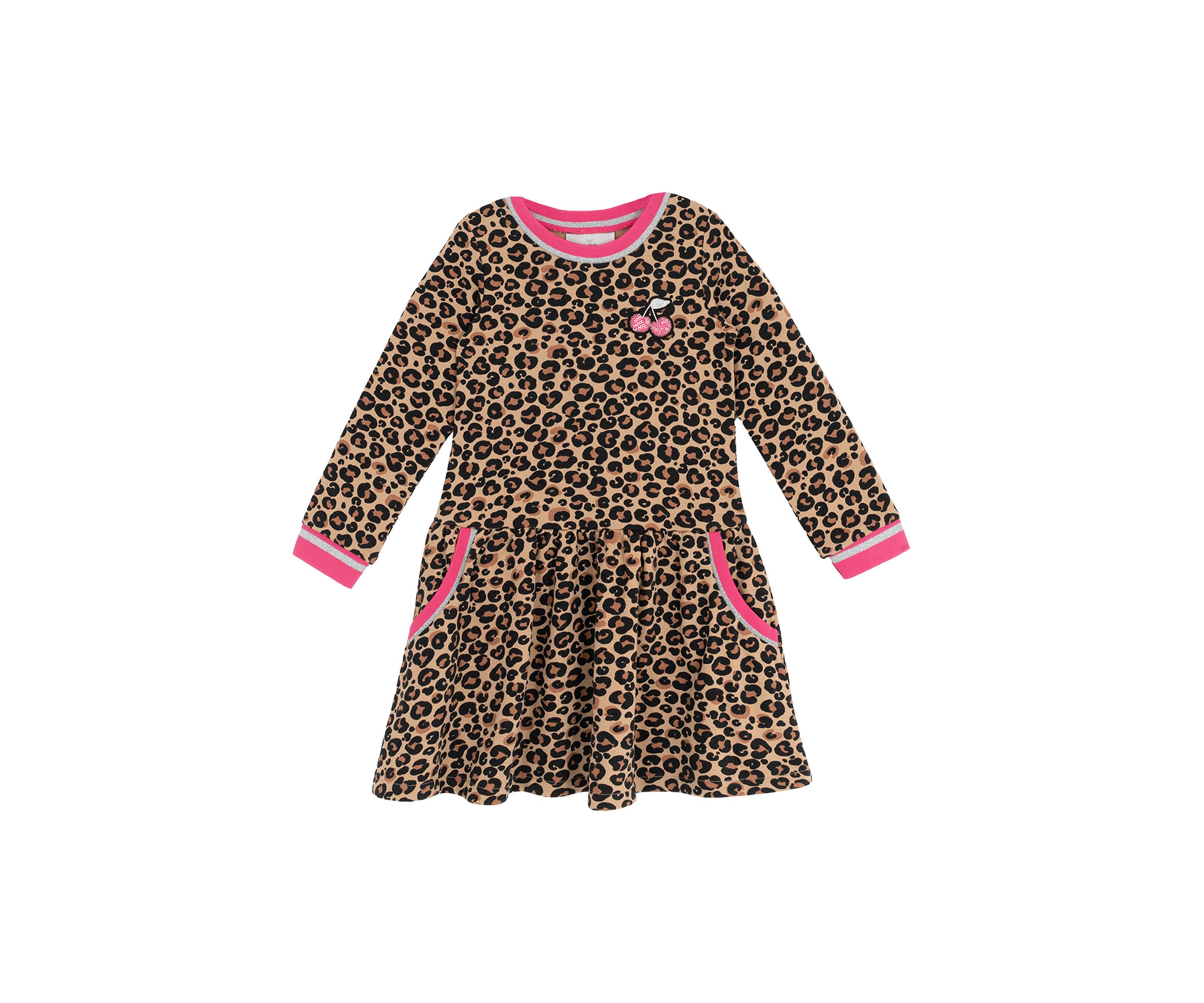 Girls 4-6x Long Sleeve Cheetah Print Drop Waist Dress