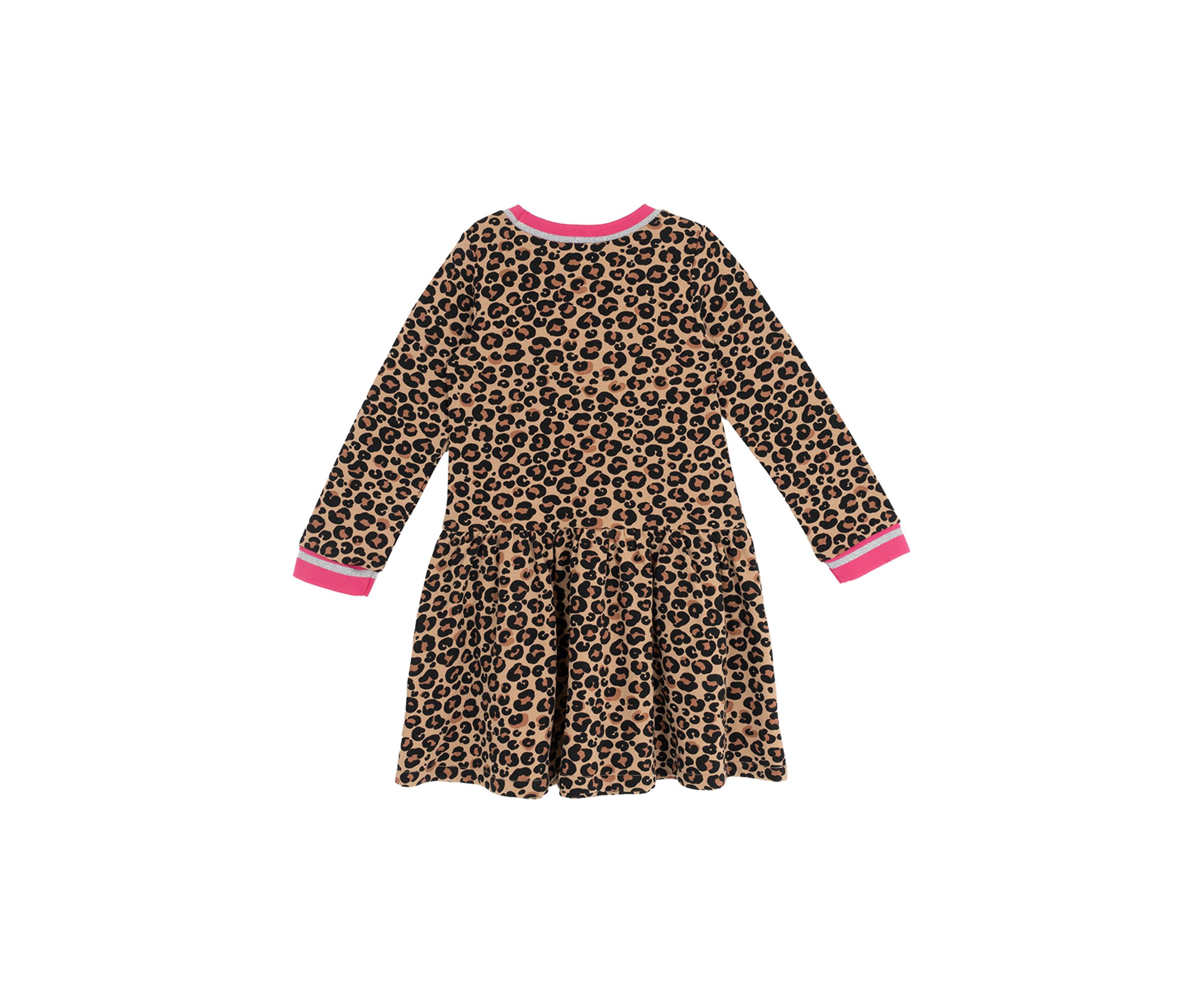 Girls 4-6x Long Sleeve Cheetah Print Drop Waist Dress