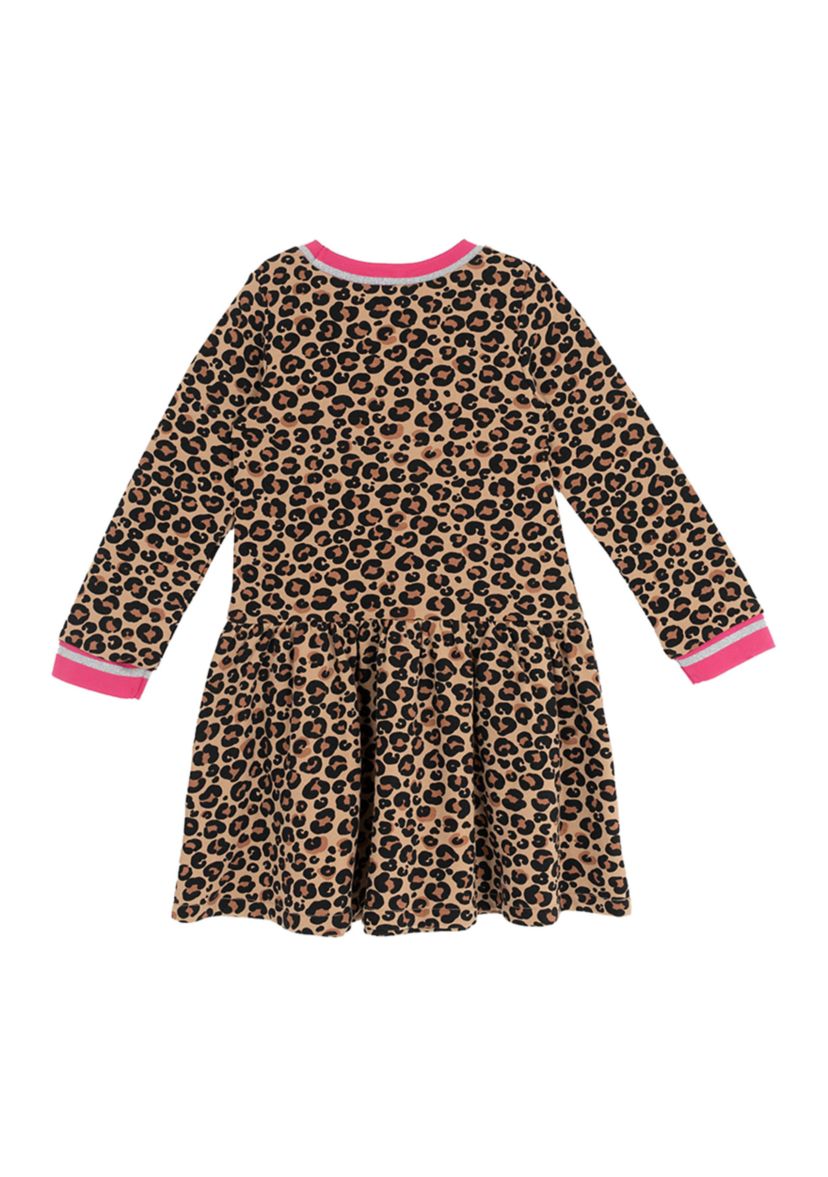 Girls 4-6x Long Sleeve Cheetah Print Drop Waist Dress