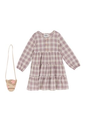 Rare Editions Girls 4-6x Long Sleeve Plaid Dress and Purse Set