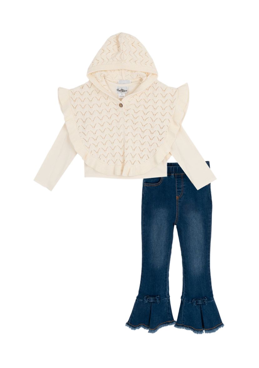 Girls 4-6x Poncho Ruffle Jeans 