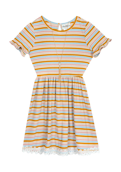 Rare Editions Girls 4-6x Striped Rib Knit Dress