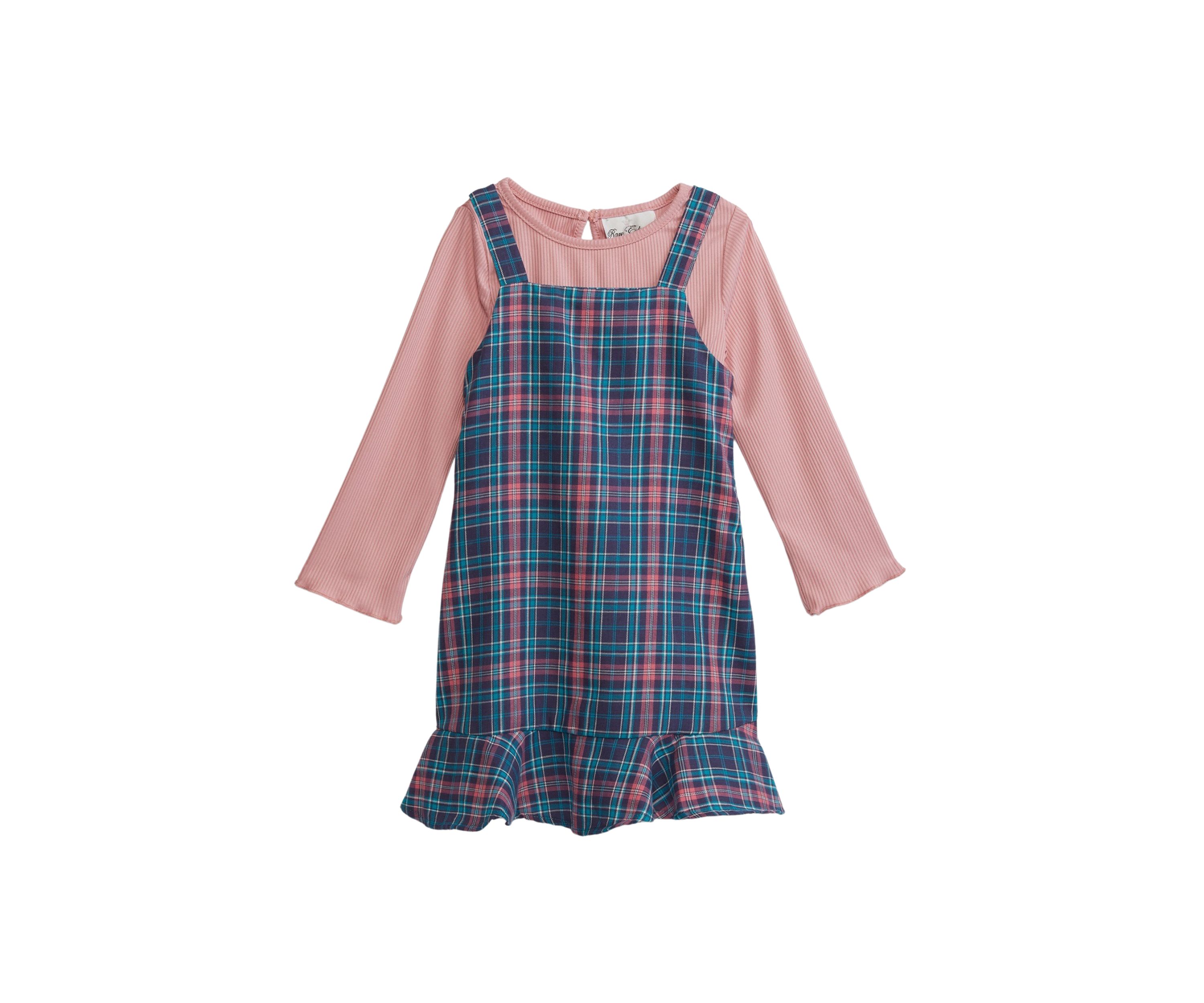 Girls 4-6x Long Sleeve Woven Plaid Ruffled Jumper