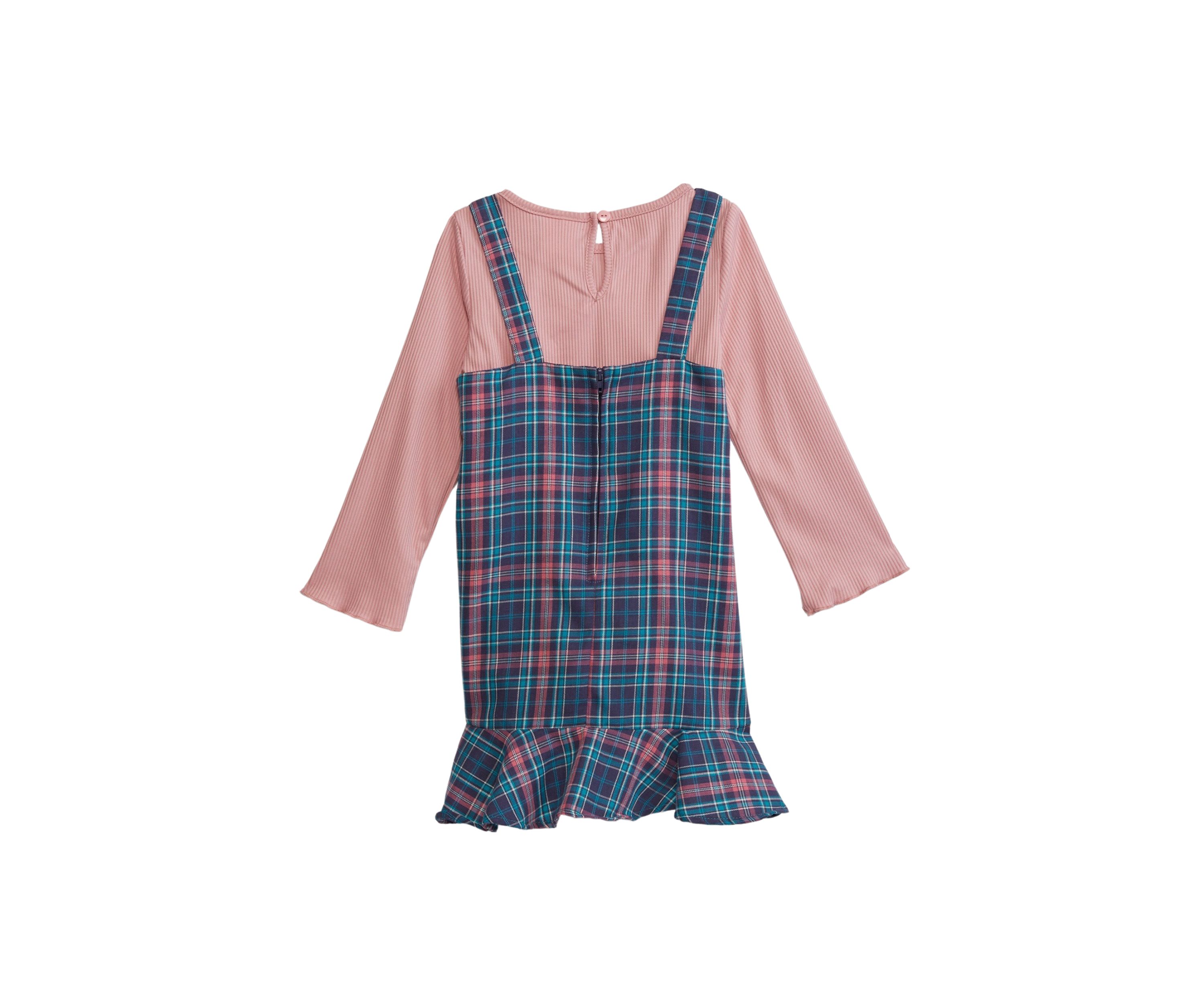 Girls 4-6x Long Sleeve Woven Plaid Ruffled Jumper