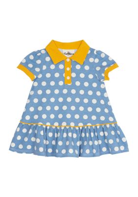 Rare Editions Girls 4-6x Polka Dot Printed Knit Tennis Dress with Color Block Collar