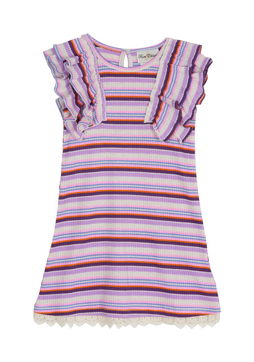 Girls 4-6x Rib Knit Stripe Dress with Lace Trim