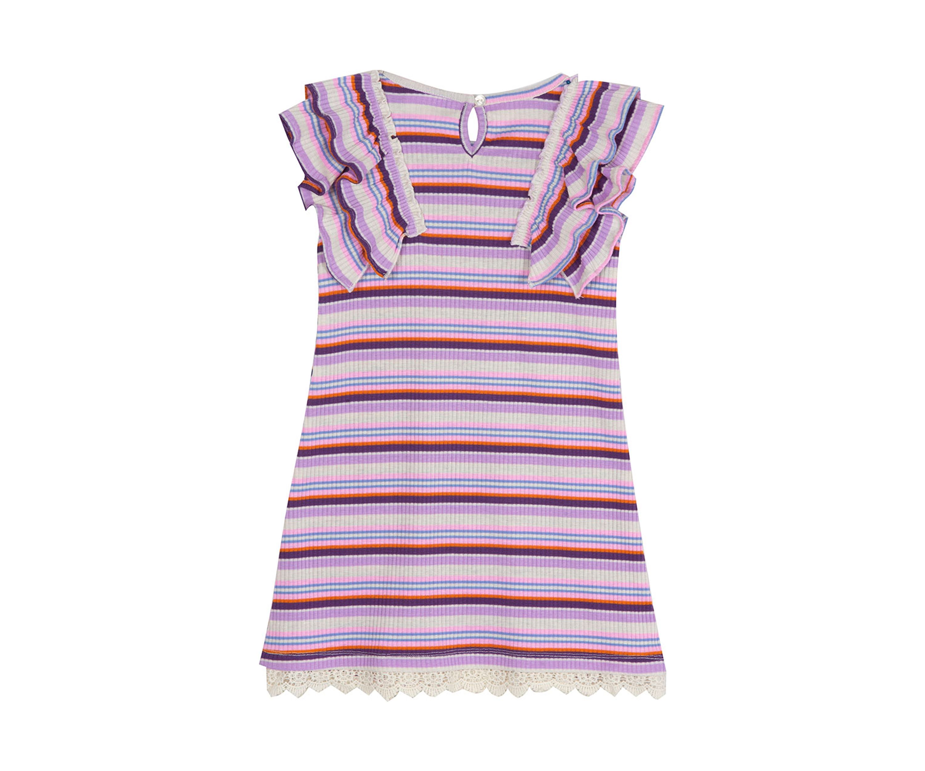 Girls 4-6x Rib Knit Stripe Dress with Lace Trim