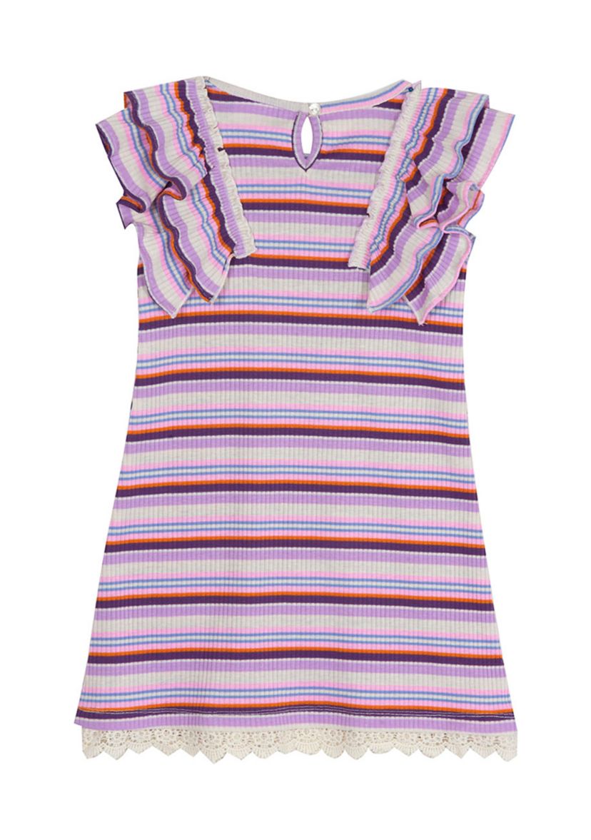 Girls 4-6x Rib Knit Stripe Dress with Lace Trim
