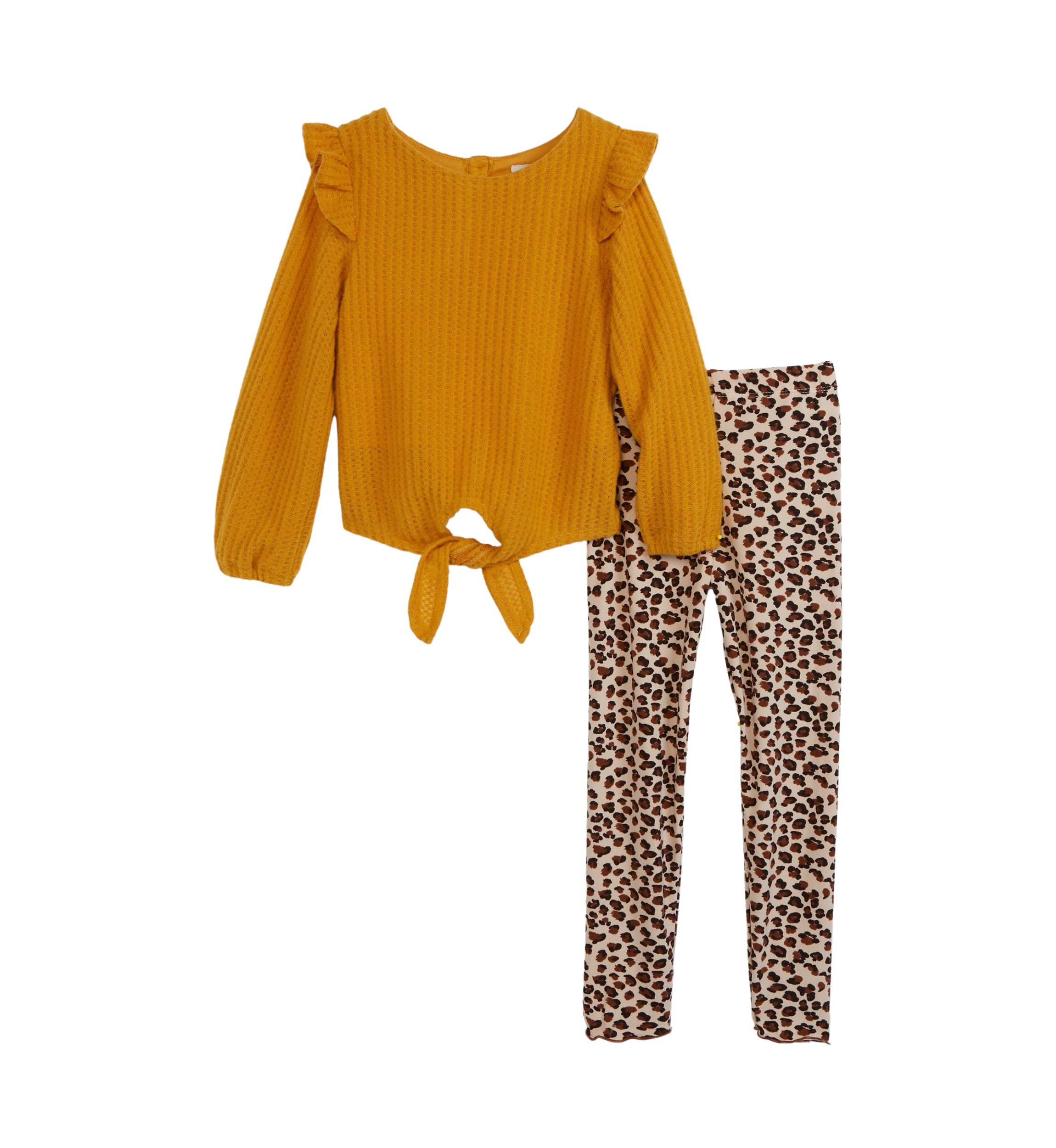 Girls 4-6x Thermal Tie Front Top and Printed Leggings Set