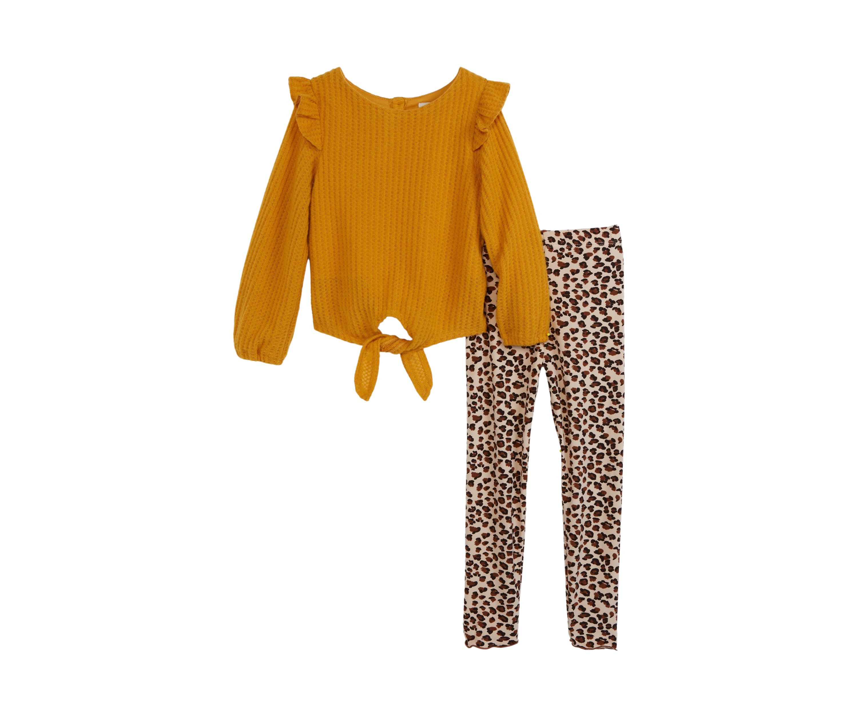 Girls 4-6x Thermal Tie Front Top and Printed Leggings Set
