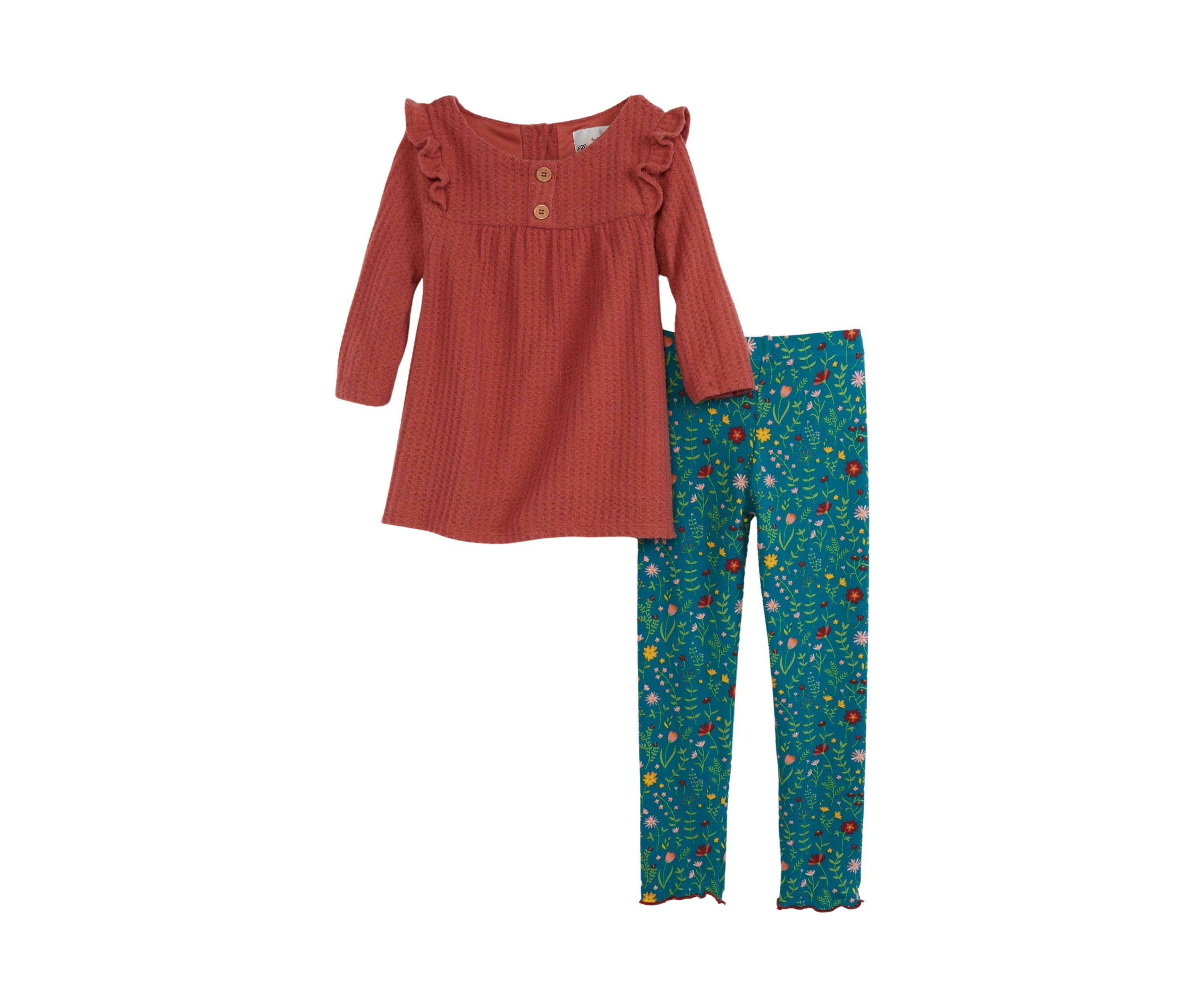 Girls 4-6x Thermal Knit Top and Printed Brush Knit Leggings Set