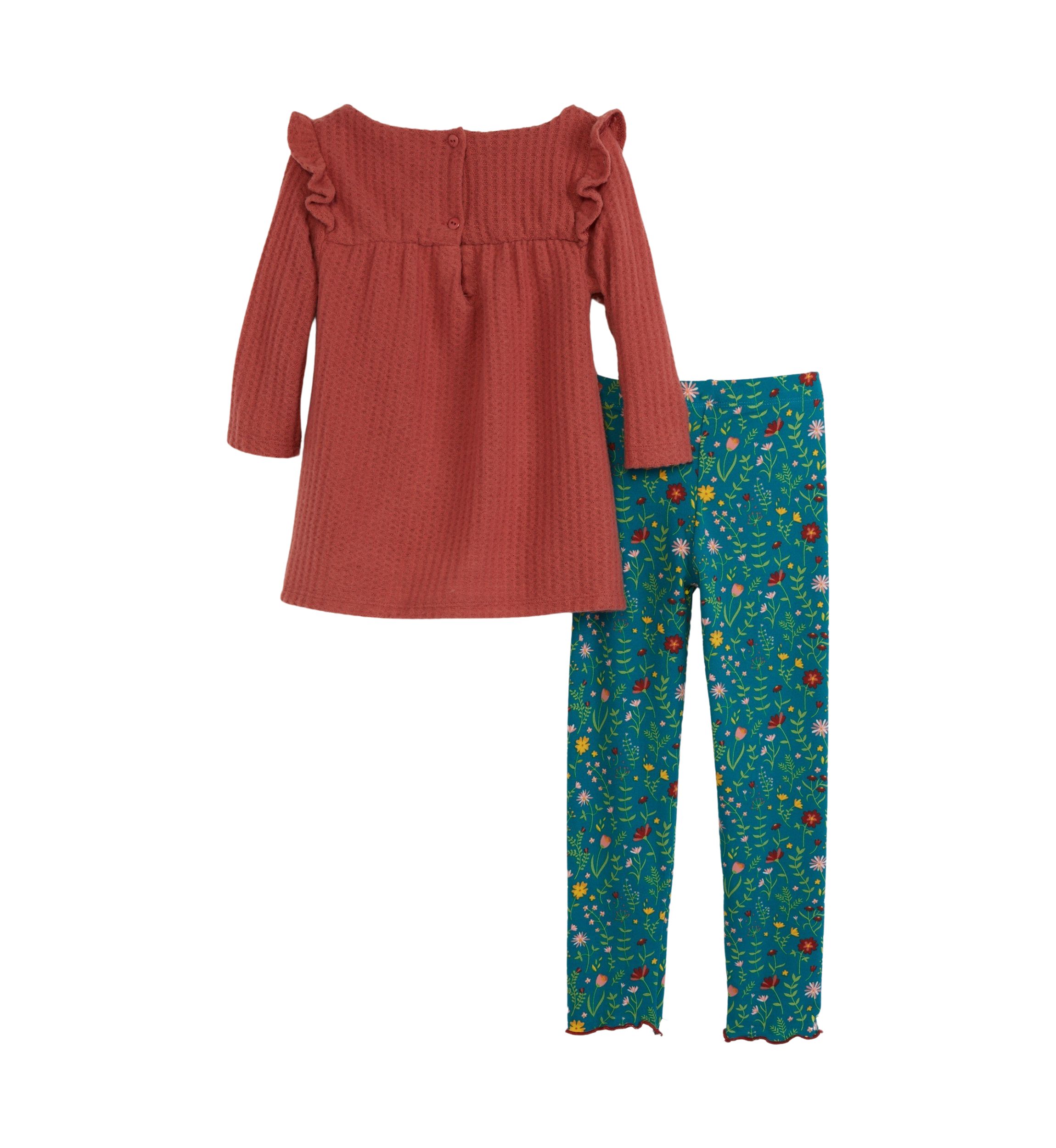 Girls 4-6x Thermal Knit Top and Printed Brush Knit Leggings Set
