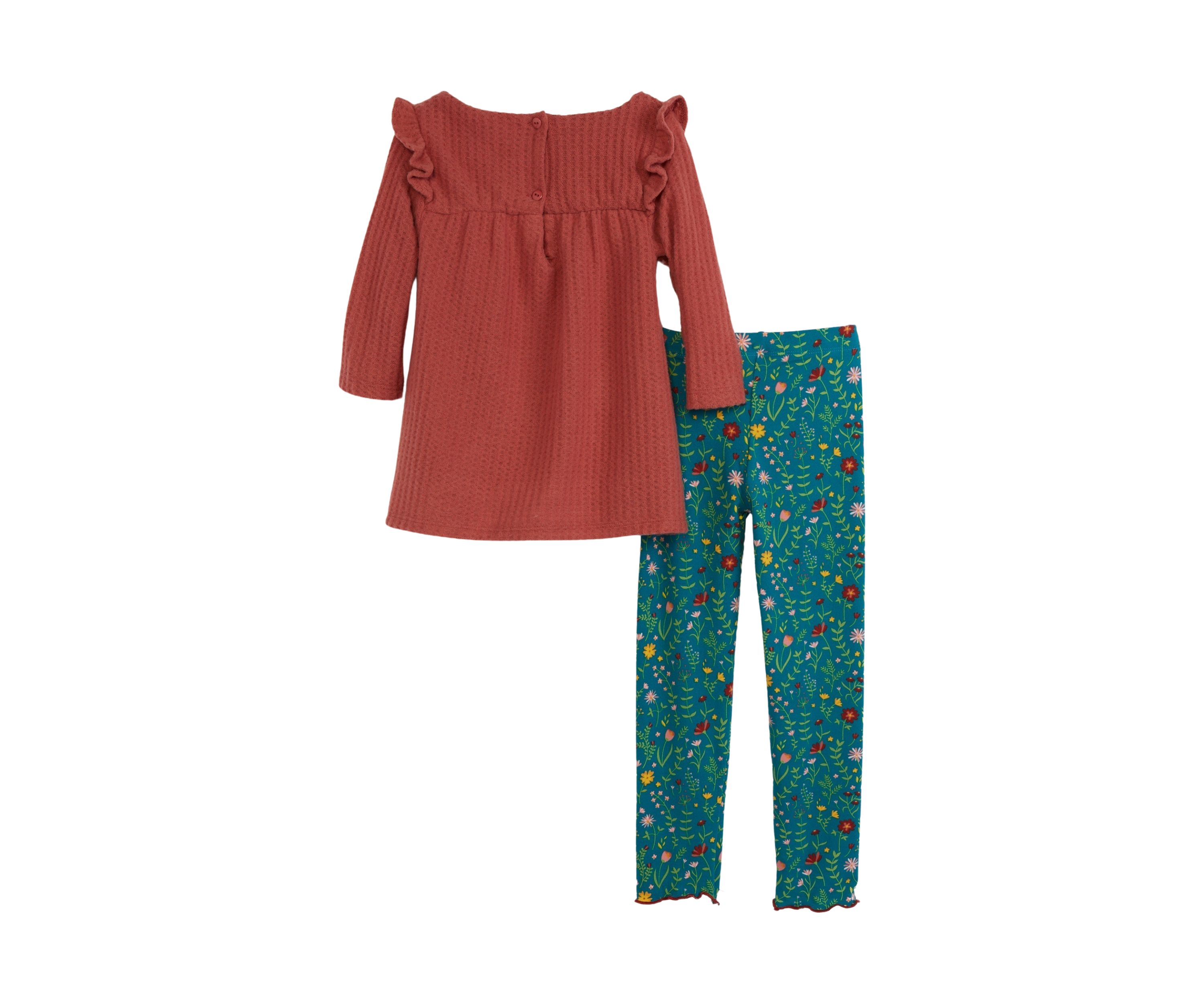Girls 4-6x Thermal Knit Top and Printed Brush Knit Leggings Set