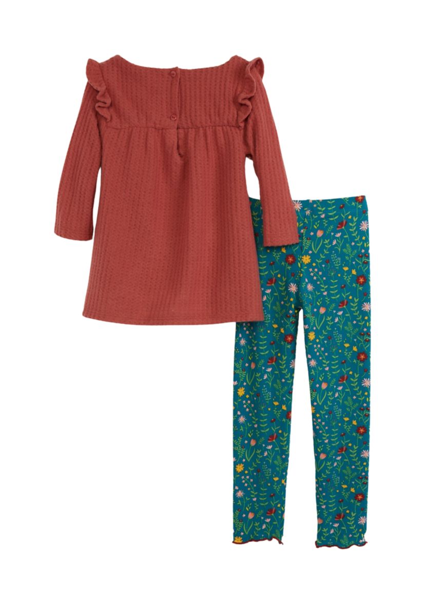 Girls 4-6x Thermal Knit Top and Printed Brush Knit Leggings Set