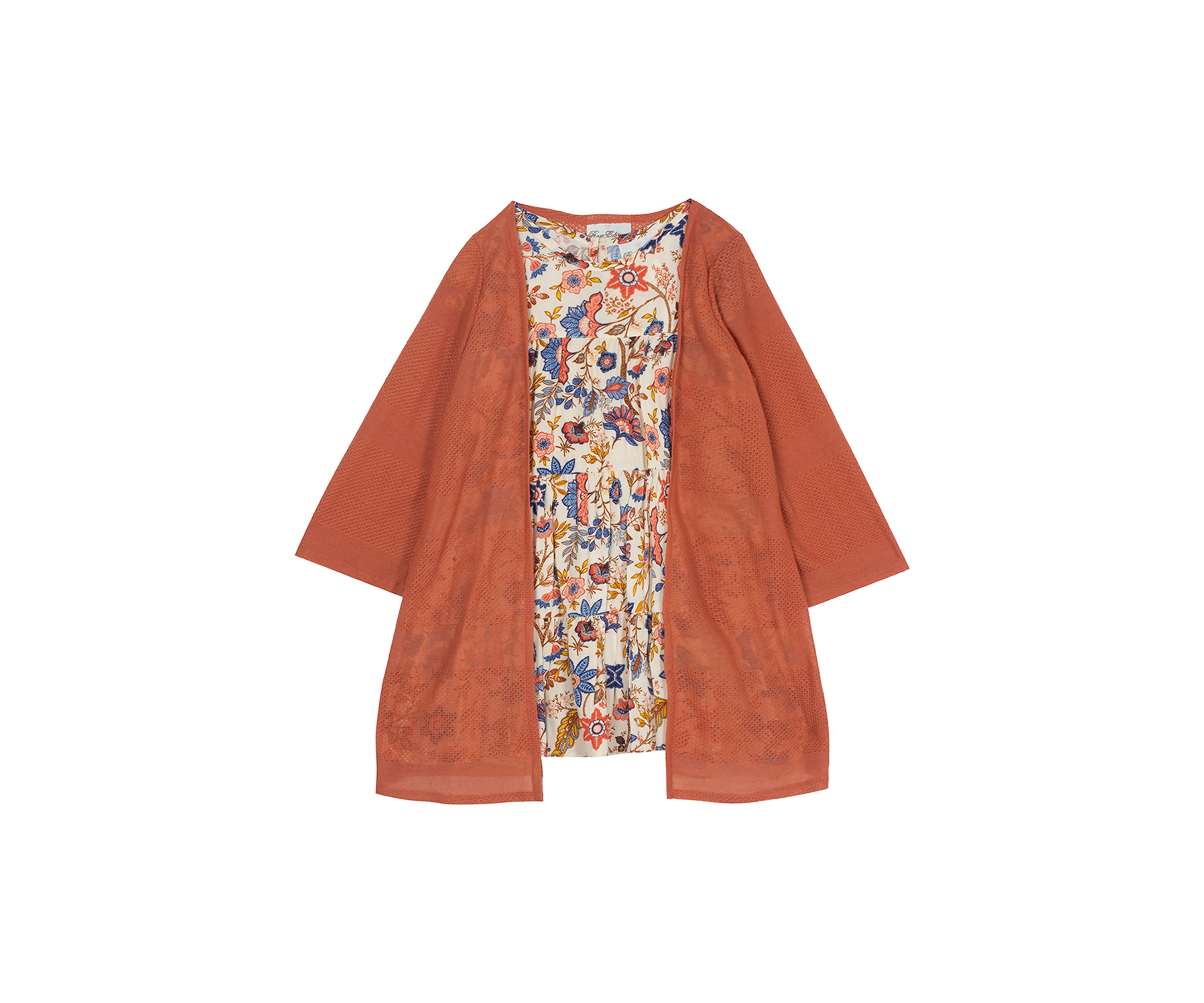 Girls 4-6x Multi Color Floral Tiered Dress with Cardigan