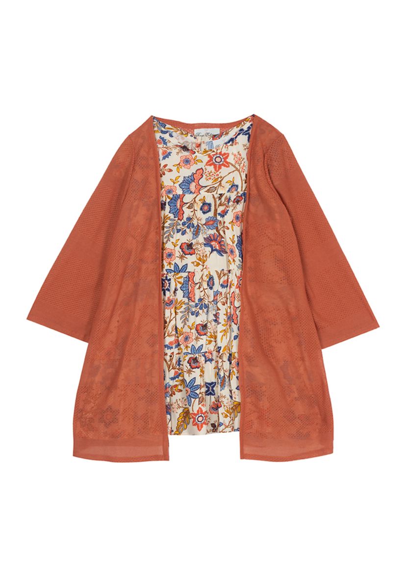 Girls 4-6x Multi Color Floral Tiered Dress with Cardigan