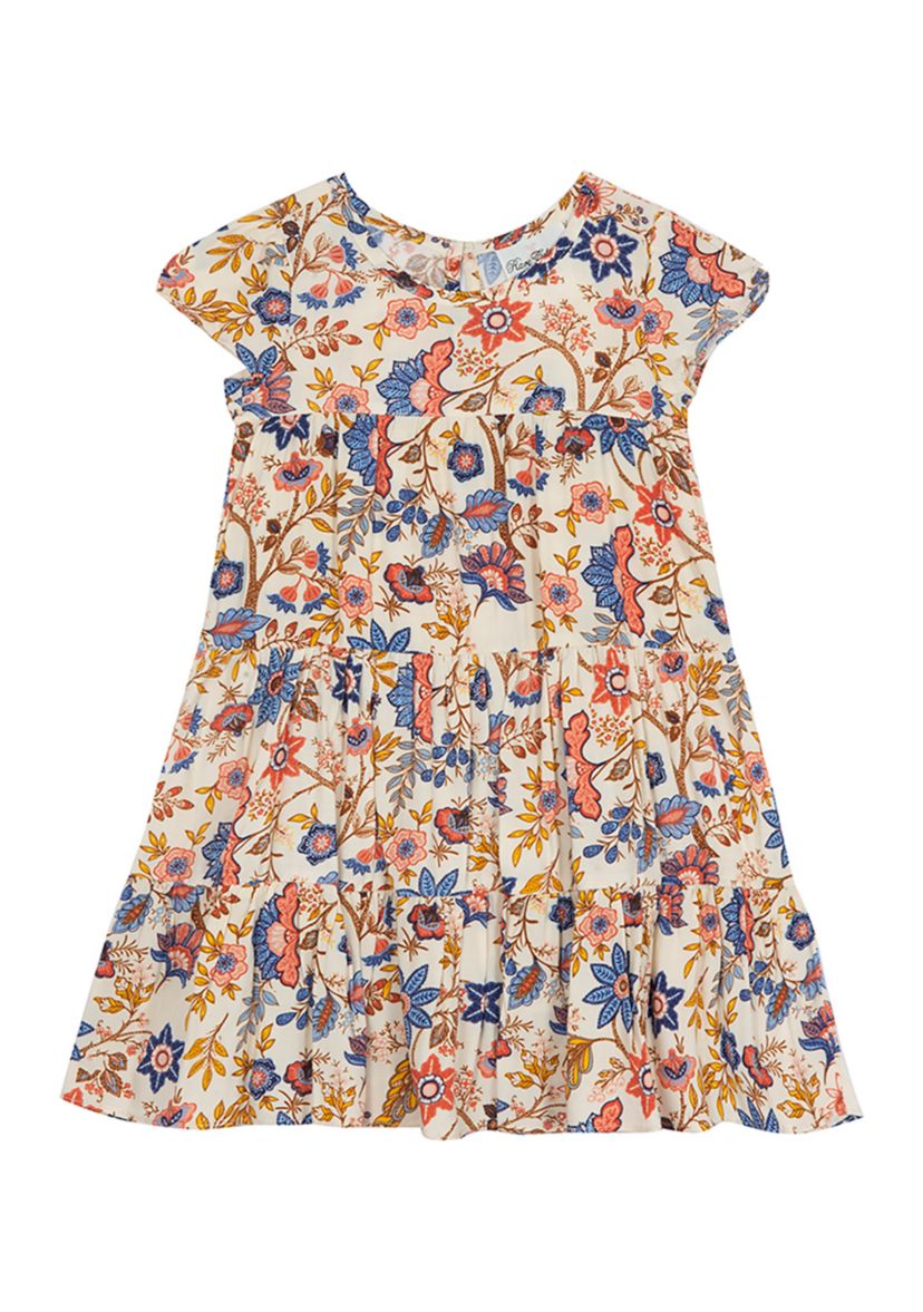 Girls 4-6x Multi Color Floral Tiered Dress with Cardigan