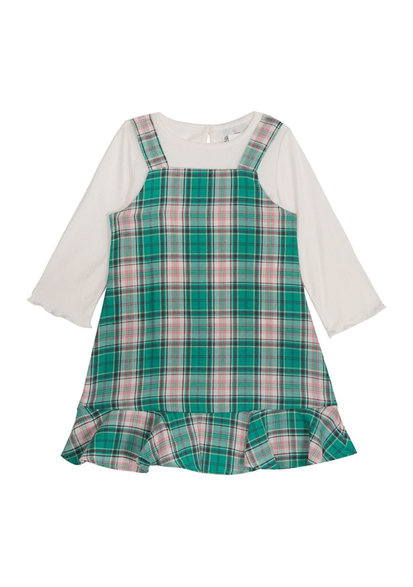 Girls 4-6x Woven Plaid Printed Jumper Dress Set