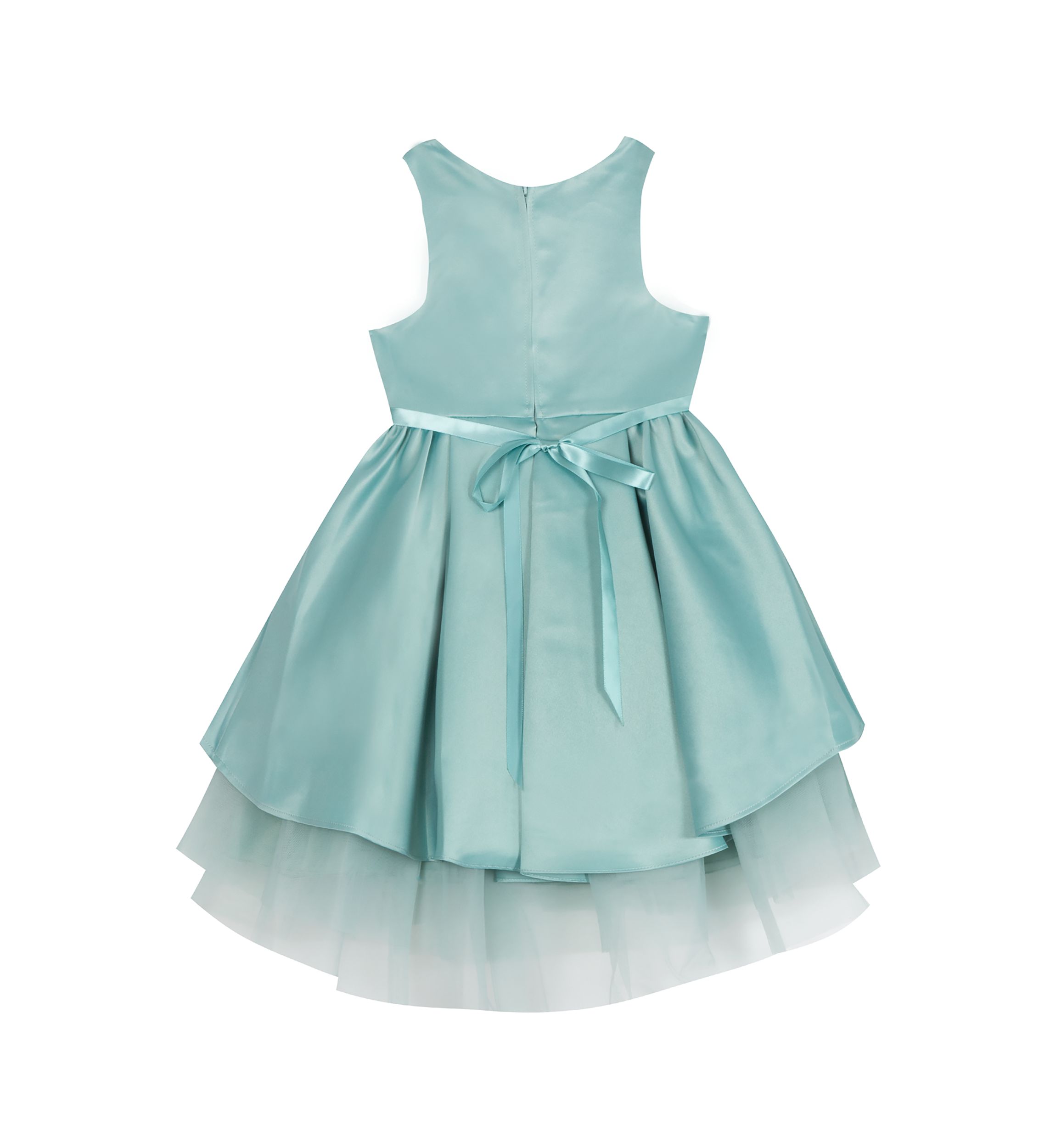 Girls 4-6x Satin Dress with High Low Tiered Ruffle Mesh Skirt