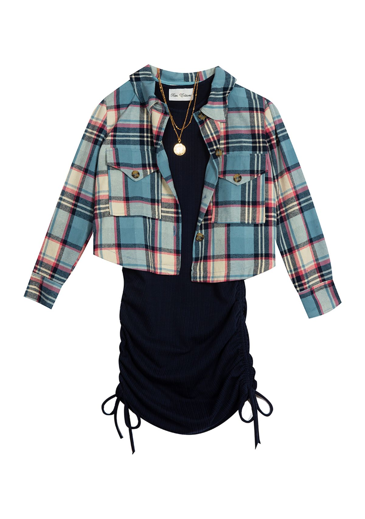 Girls 7-16 Plaid Printed Shirt and Dress Set