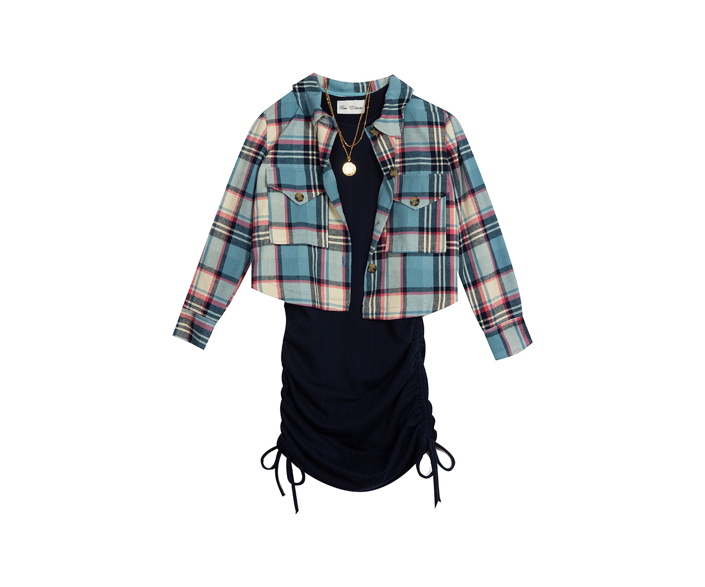 Girls 7-16 Plaid Printed Shirt and Dress Set