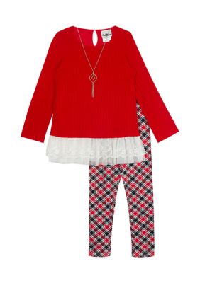 Bonnie Jean Little Girls 2T-4T Long Sleeve Rib-knit/Corduroy Fit And Flare  Dress & Rib Knit Leggings Set