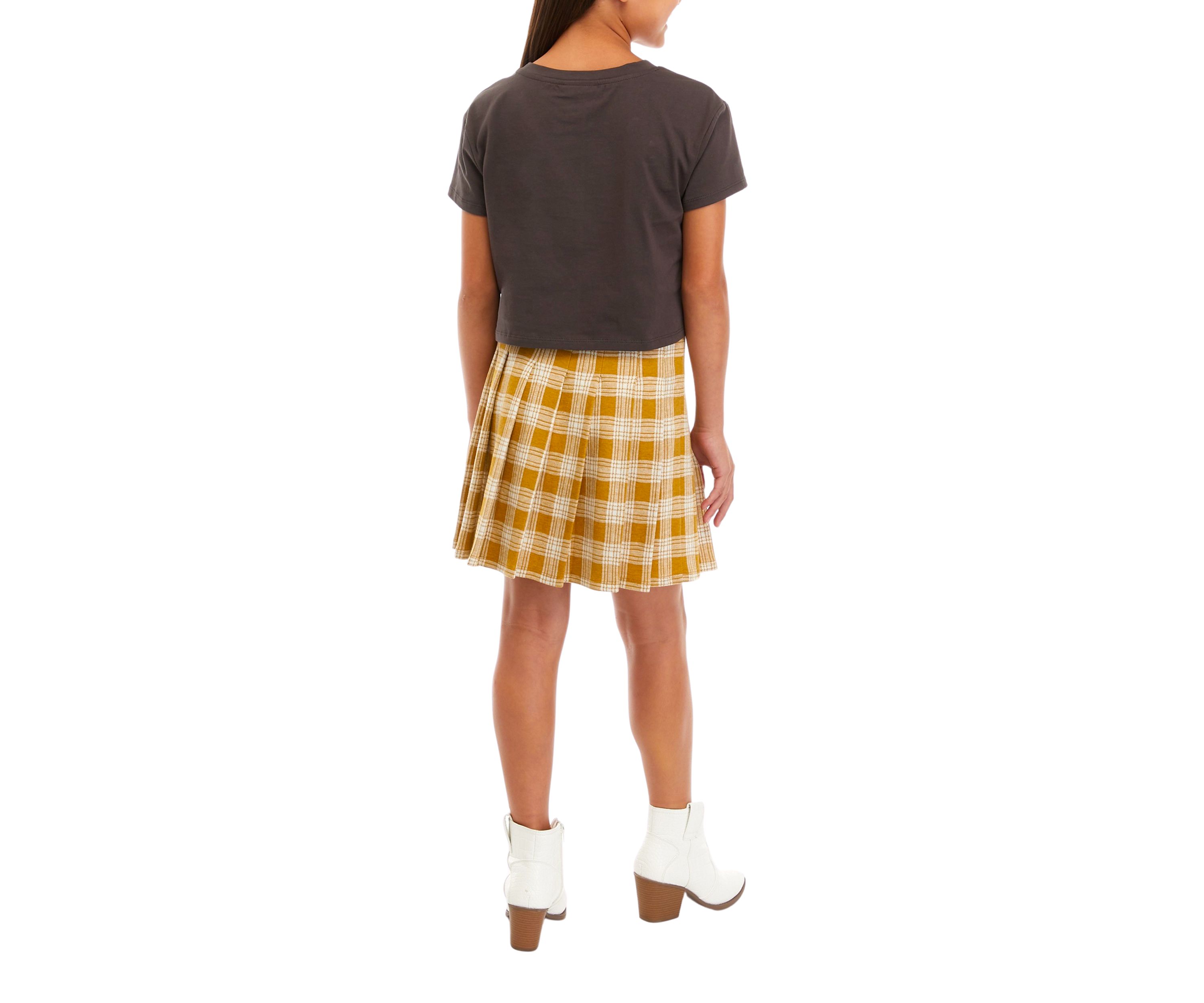 Girls 7-16 Graphic T-Shirt and Woven Cheerleader Skirt Set