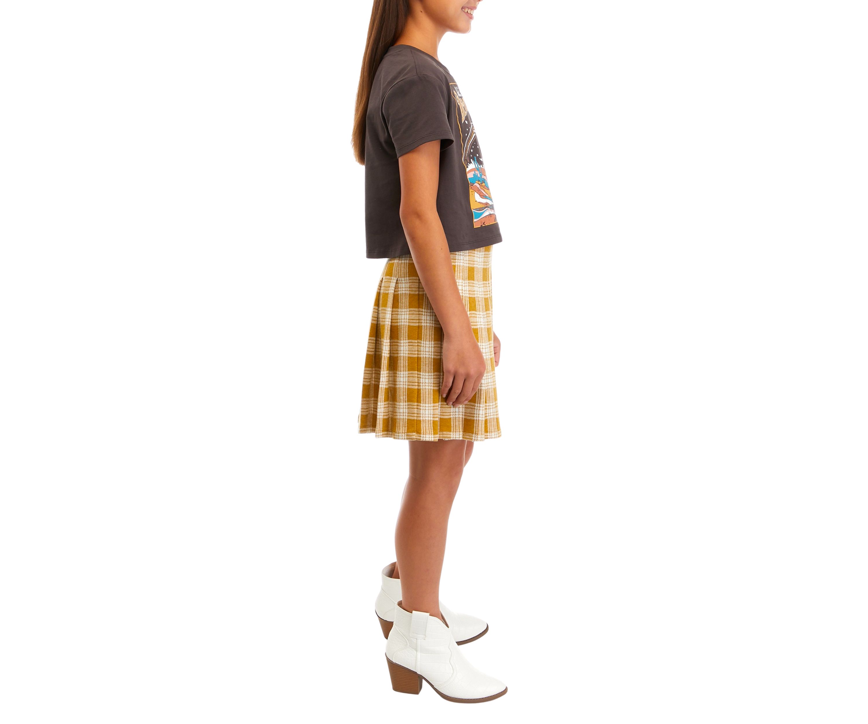 Girls 7-16 Graphic T-Shirt and Woven Cheerleader Skirt Set