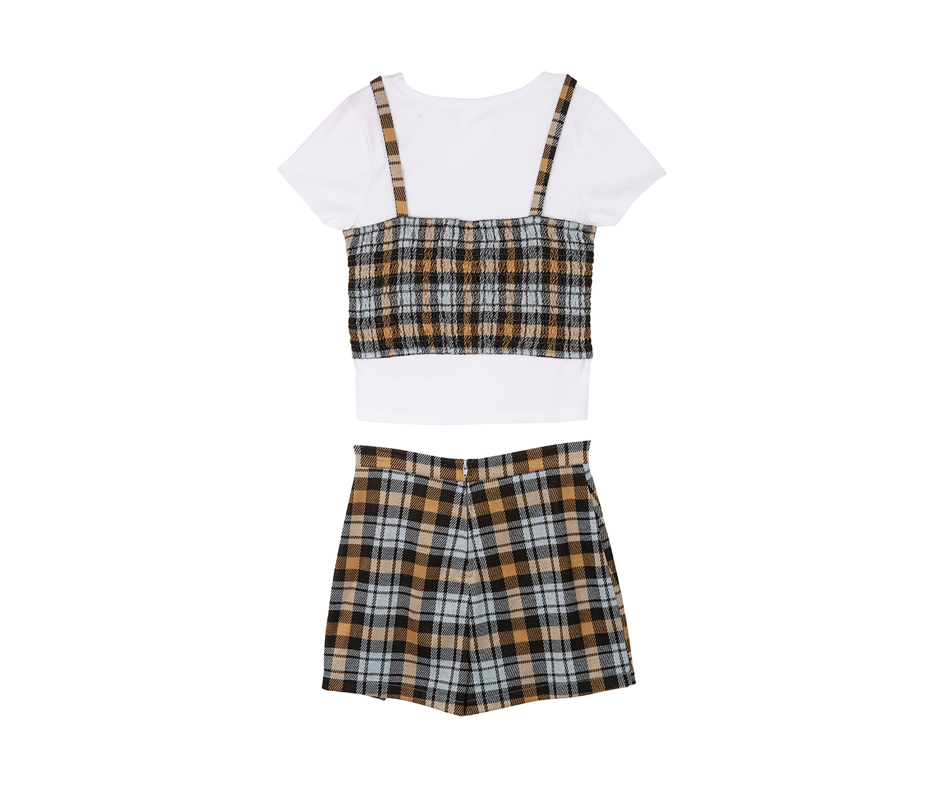 Girls 7-16 Knit Plaid Strappy Top and Skort Set 