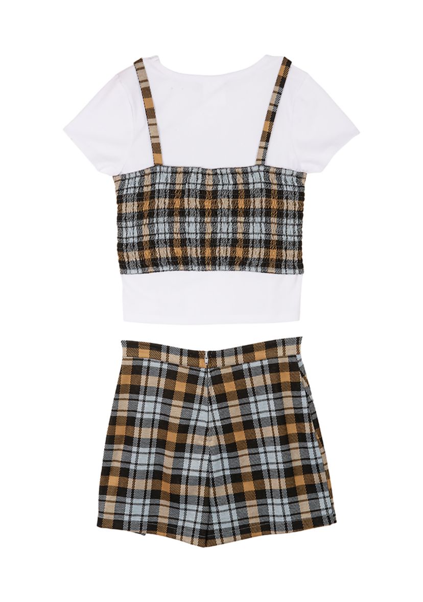 Girls 7-16 Knit Plaid Strappy Top and Skort Set 