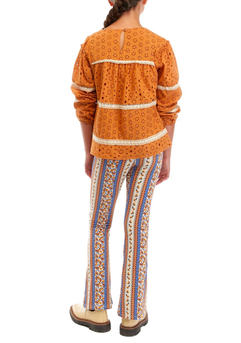Girls 7-16 Eyelet Mixed Media Top and Pants Set