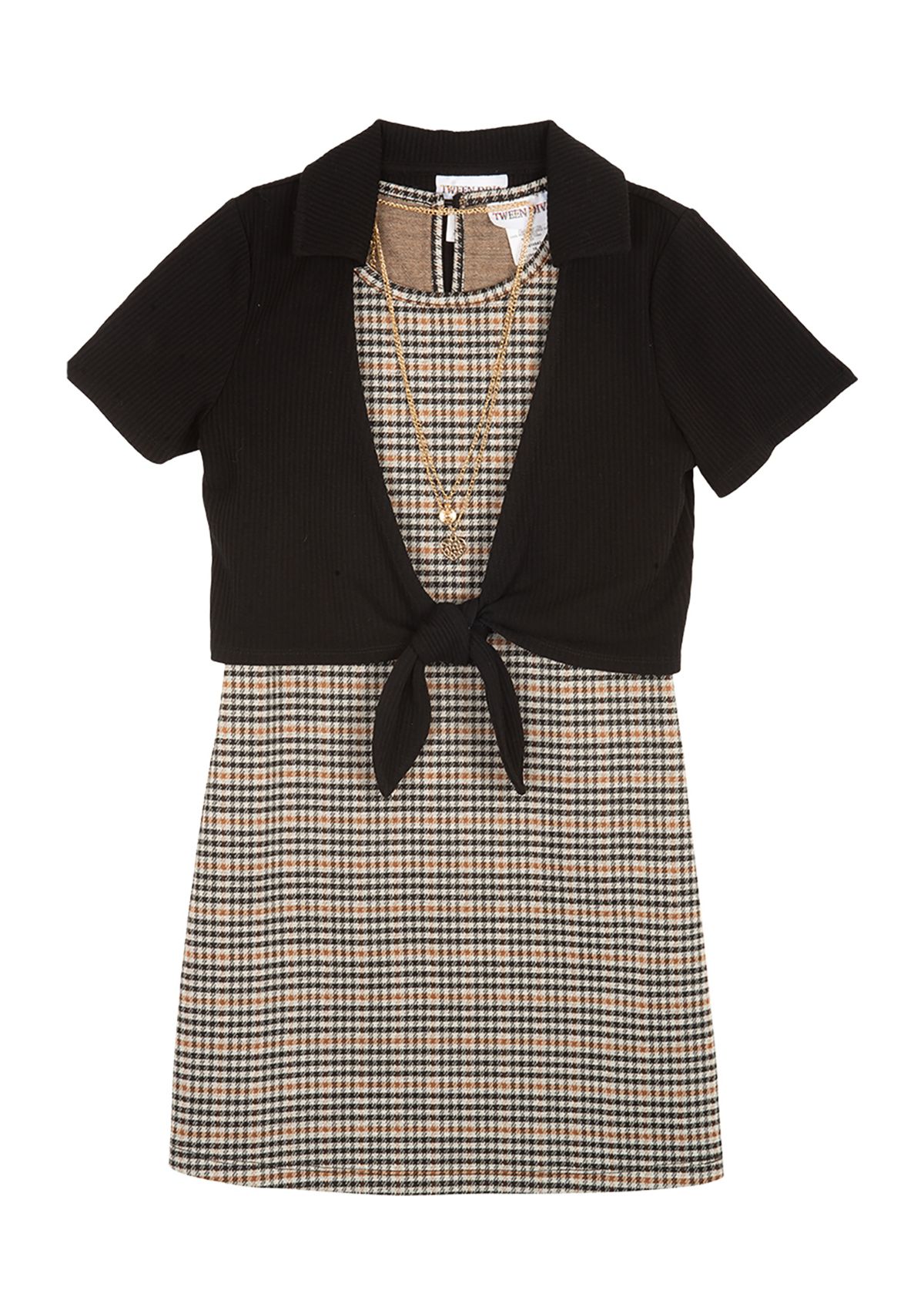 Girls 7-16 Jumper Dress with Tie Front Cardigan