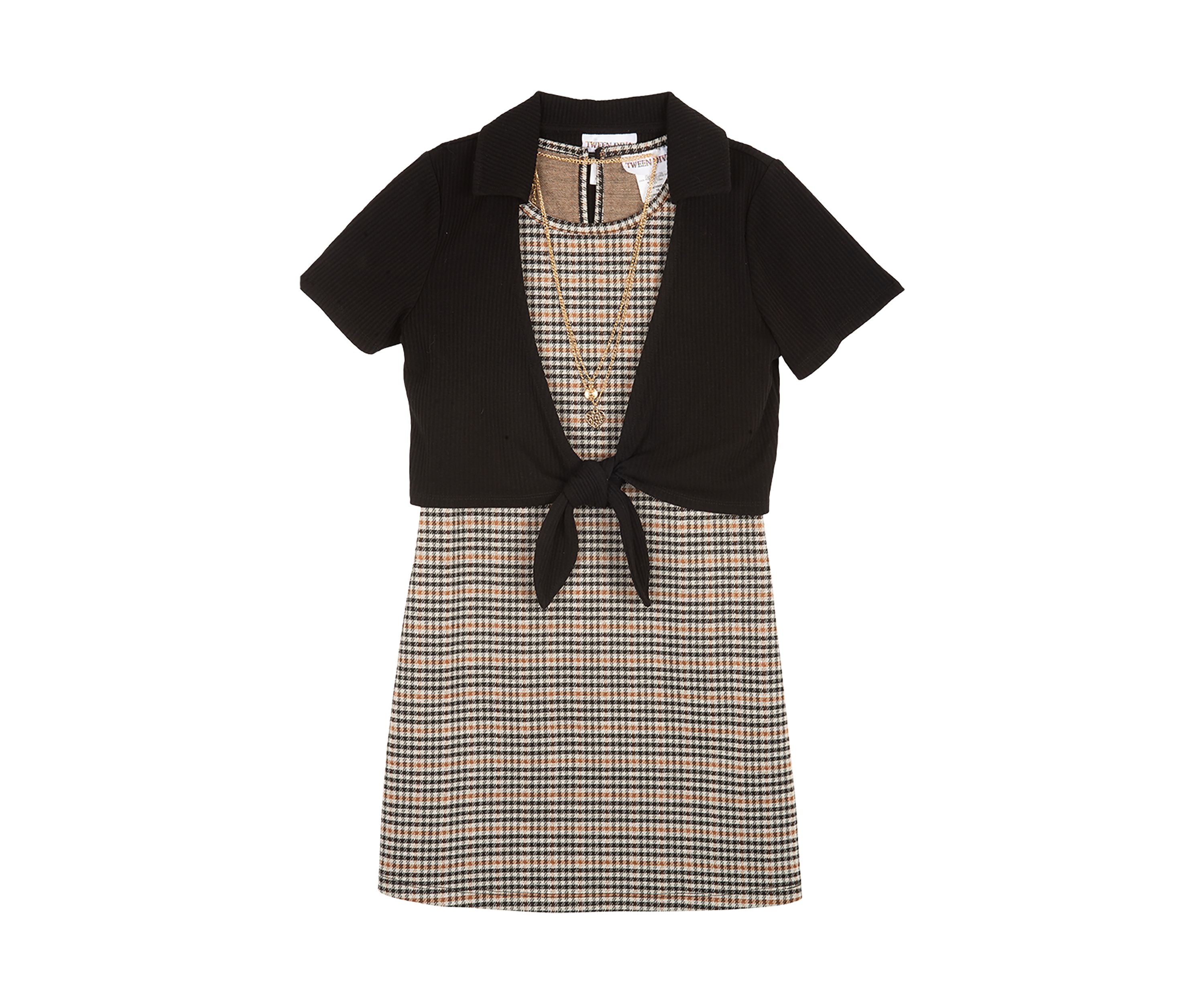 Girls 7-16 Jumper Dress with Tie Front Cardigan