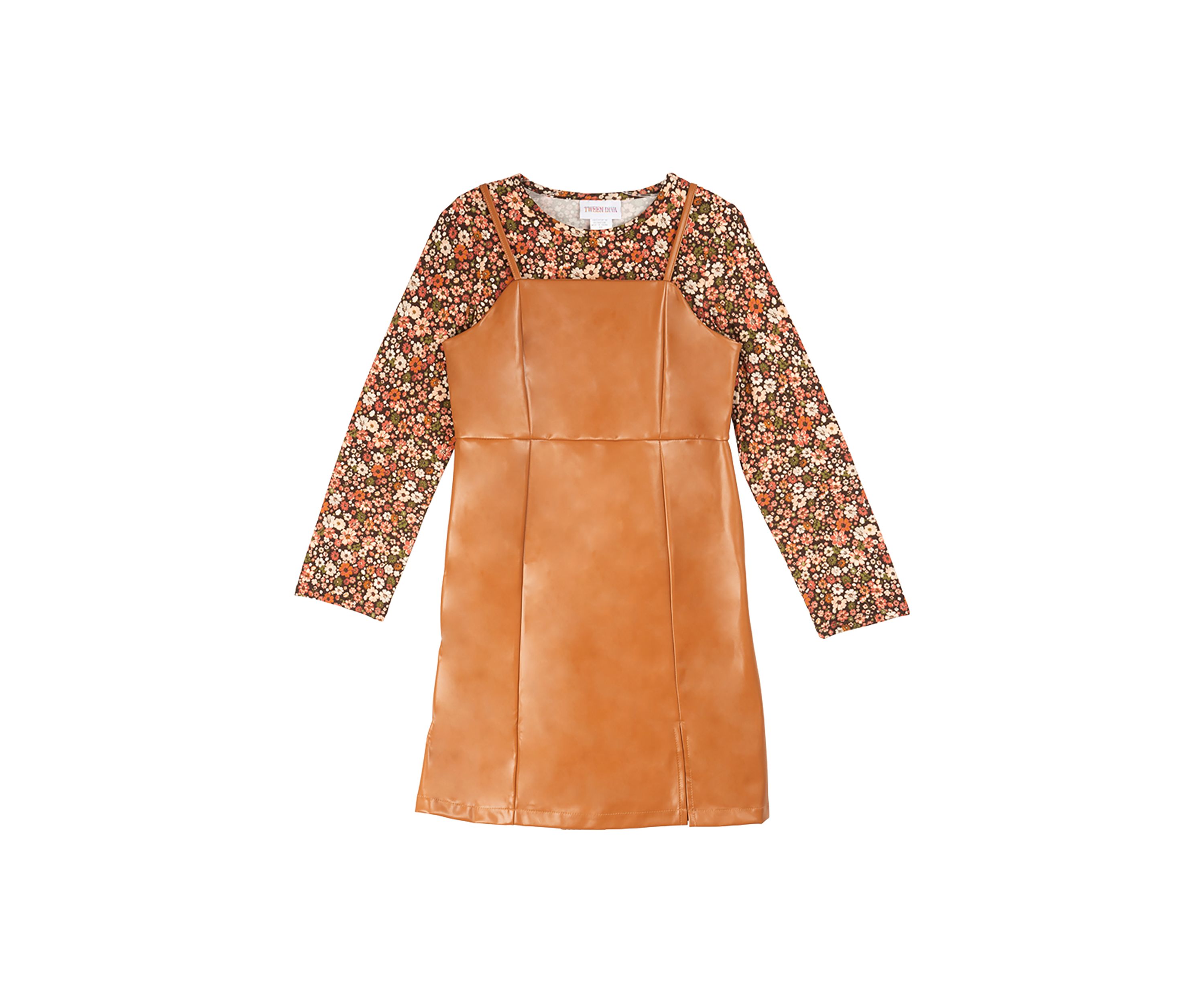 Girls 7-16 Faux Leather Jumper with Printed T-Shirt