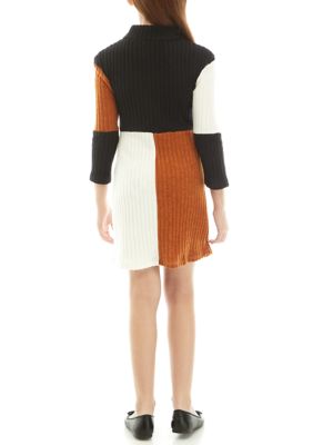 Girls 7-16 Color Block Brushed Rib Knit Dress