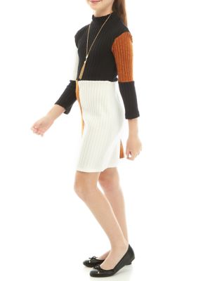 Girls 7-16 Color Block Brushed Rib Knit Dress