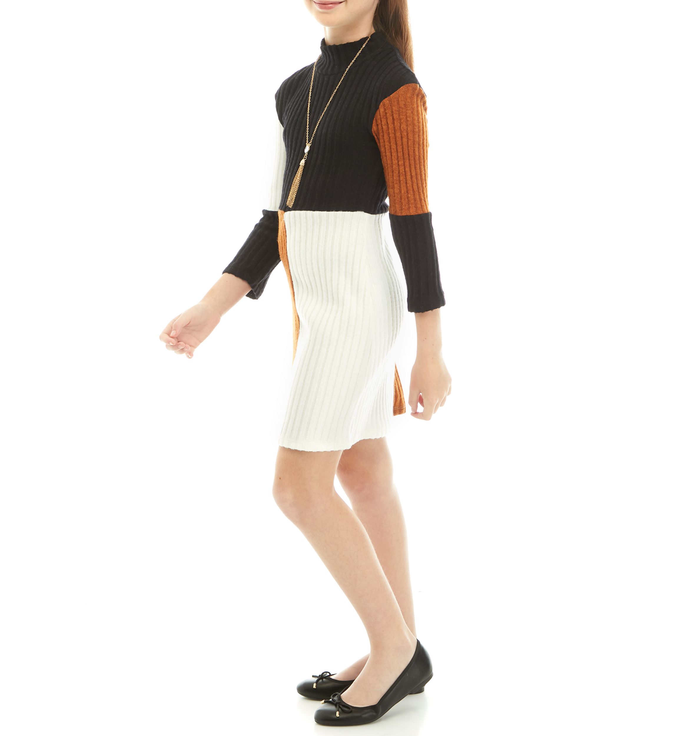 Girls 7-16 Color Block Brushed Rib Knit Dress