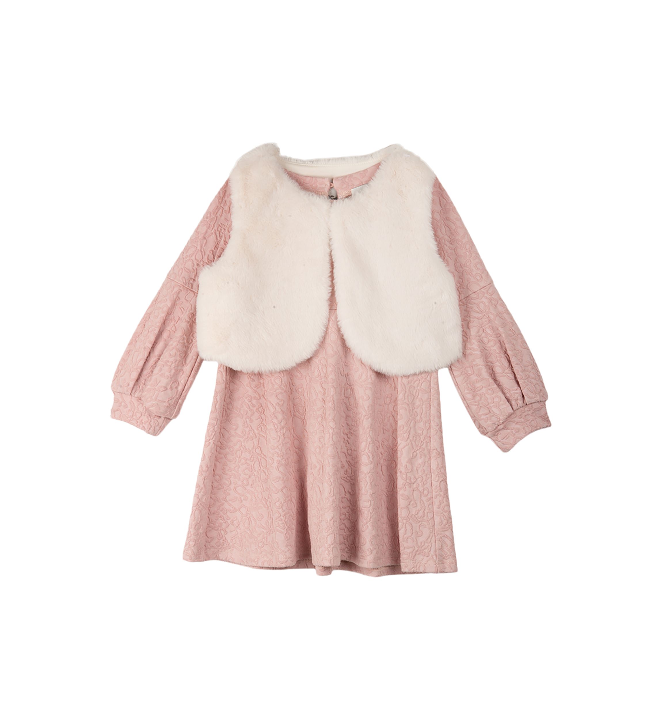 Girls 7-16 Textured Jacquard Knit Dress with Faux Fur Vest