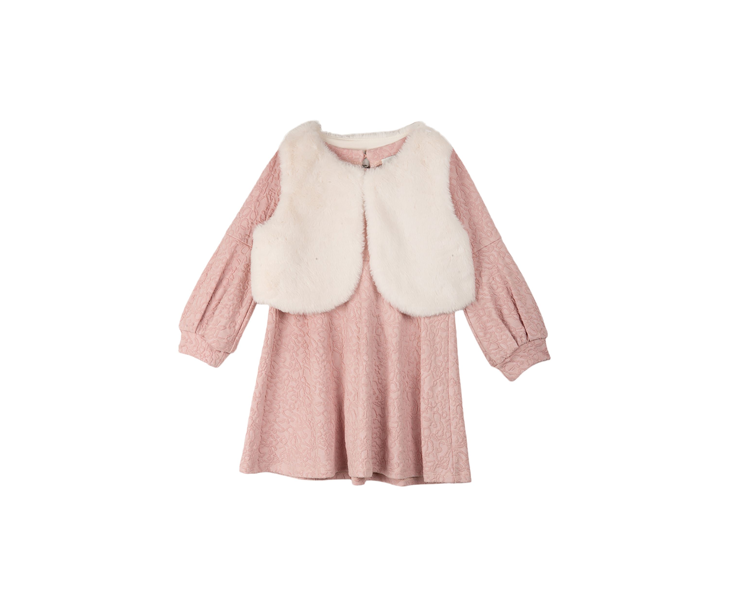 Girls 7-16 Textured Jacquard Knit Dress with Faux Fur Vest