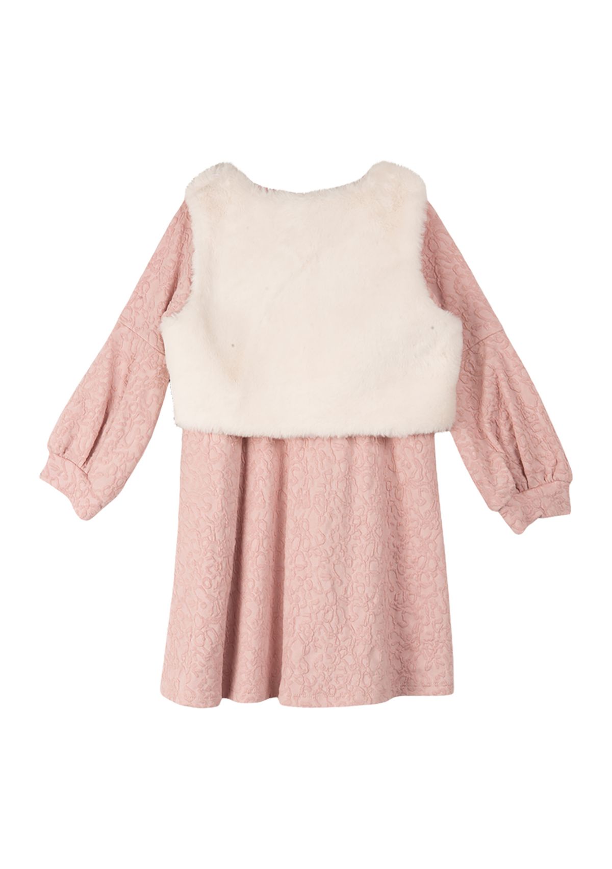 Girls 7-16 Textured Jacquard Knit Dress with Faux Fur Vest