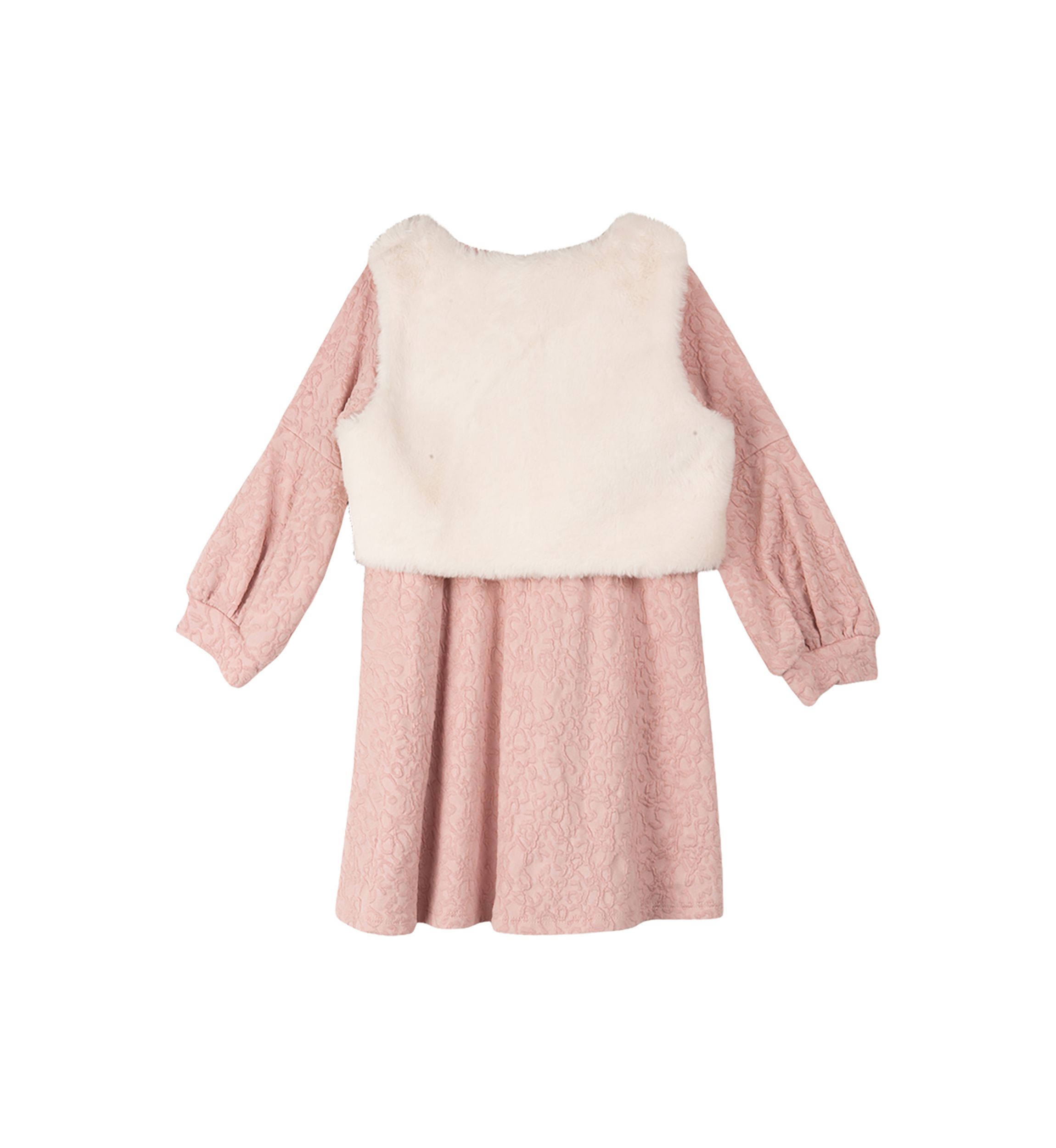 Girls 7-16 Textured Jacquard Knit Dress with Faux Fur Vest